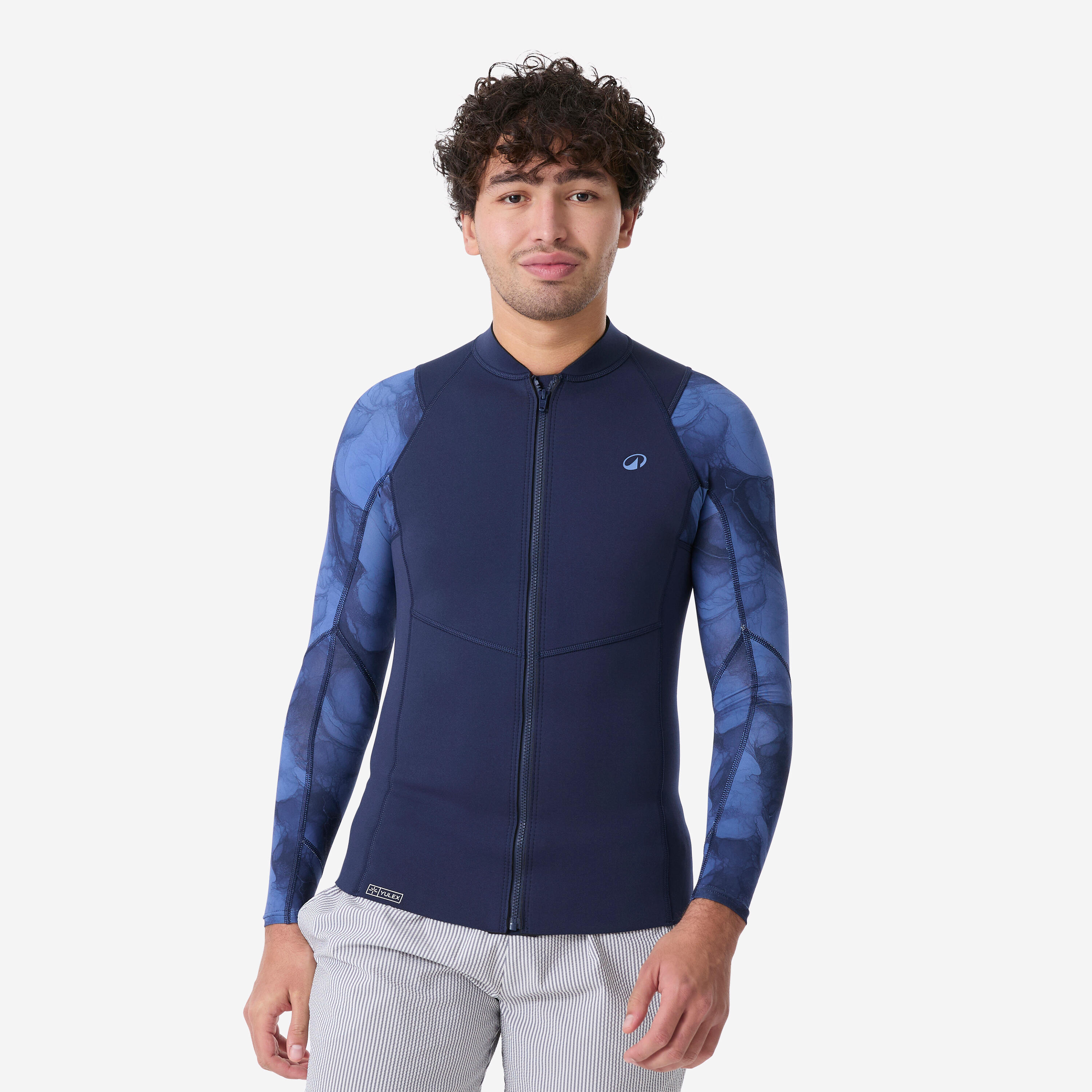 Neoprentop langarm Herren Naturkautschuk Yulex 1,5 mm blau/schwarz