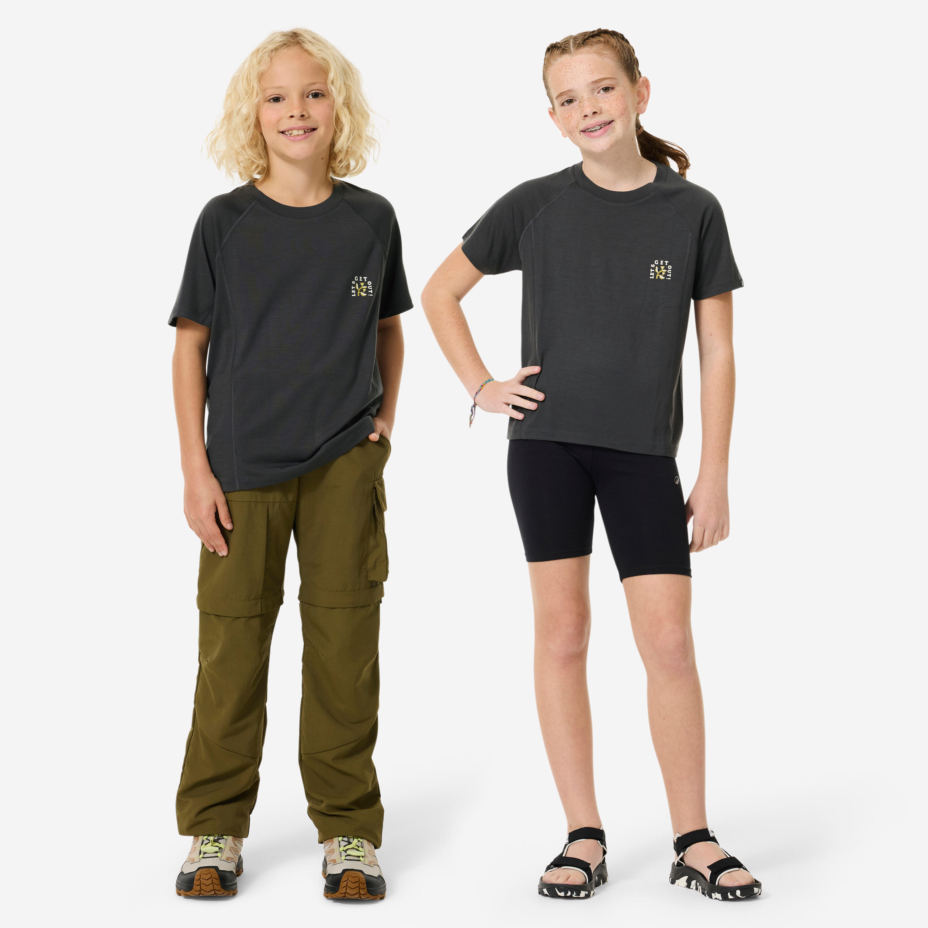 Wandershirt Kinder Gr. 122–170 kurzarm Merinowolle Wandern - MH900 grau