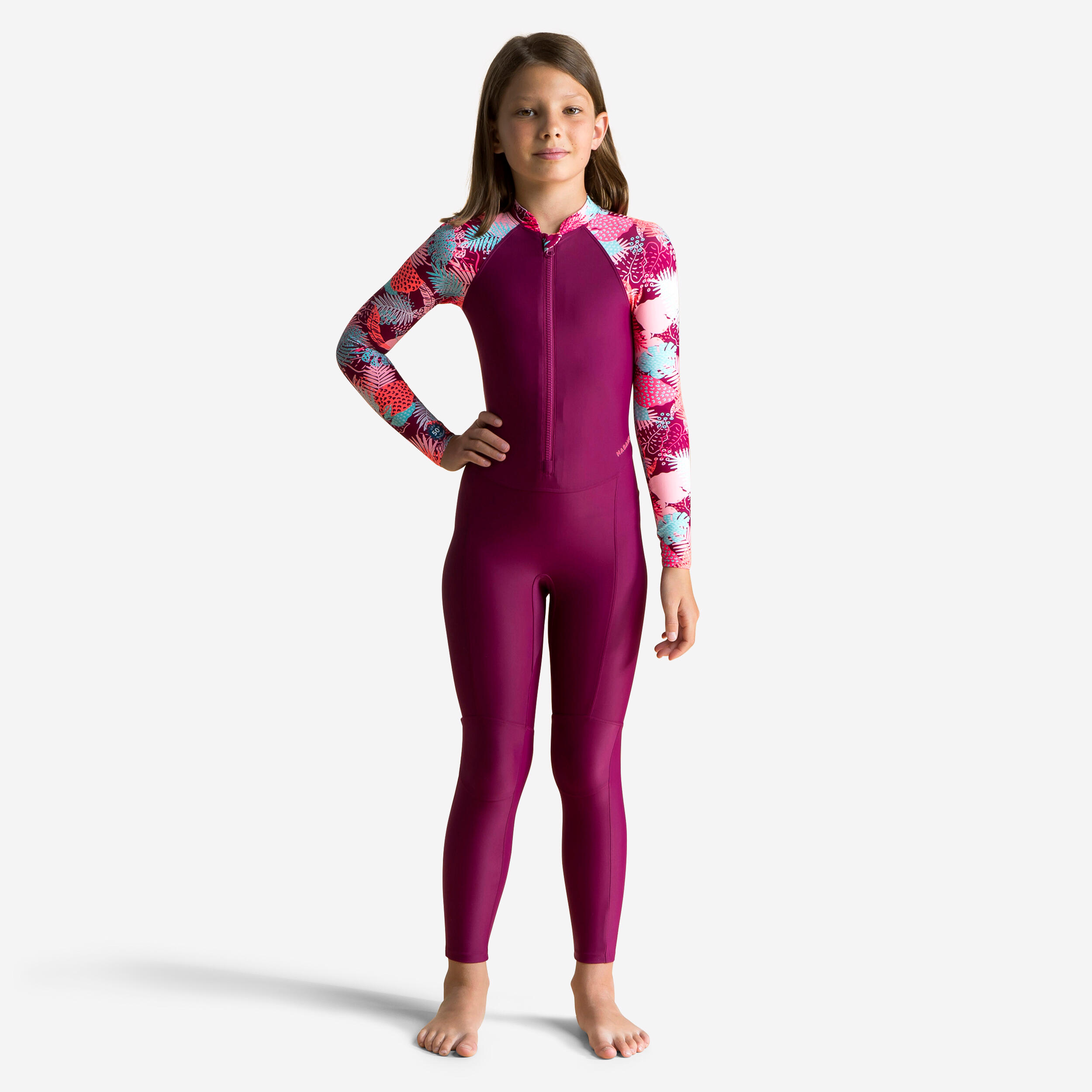 UV-Schwimmanzug langarm Kinder UV-Schutz 50+ Combi - violett