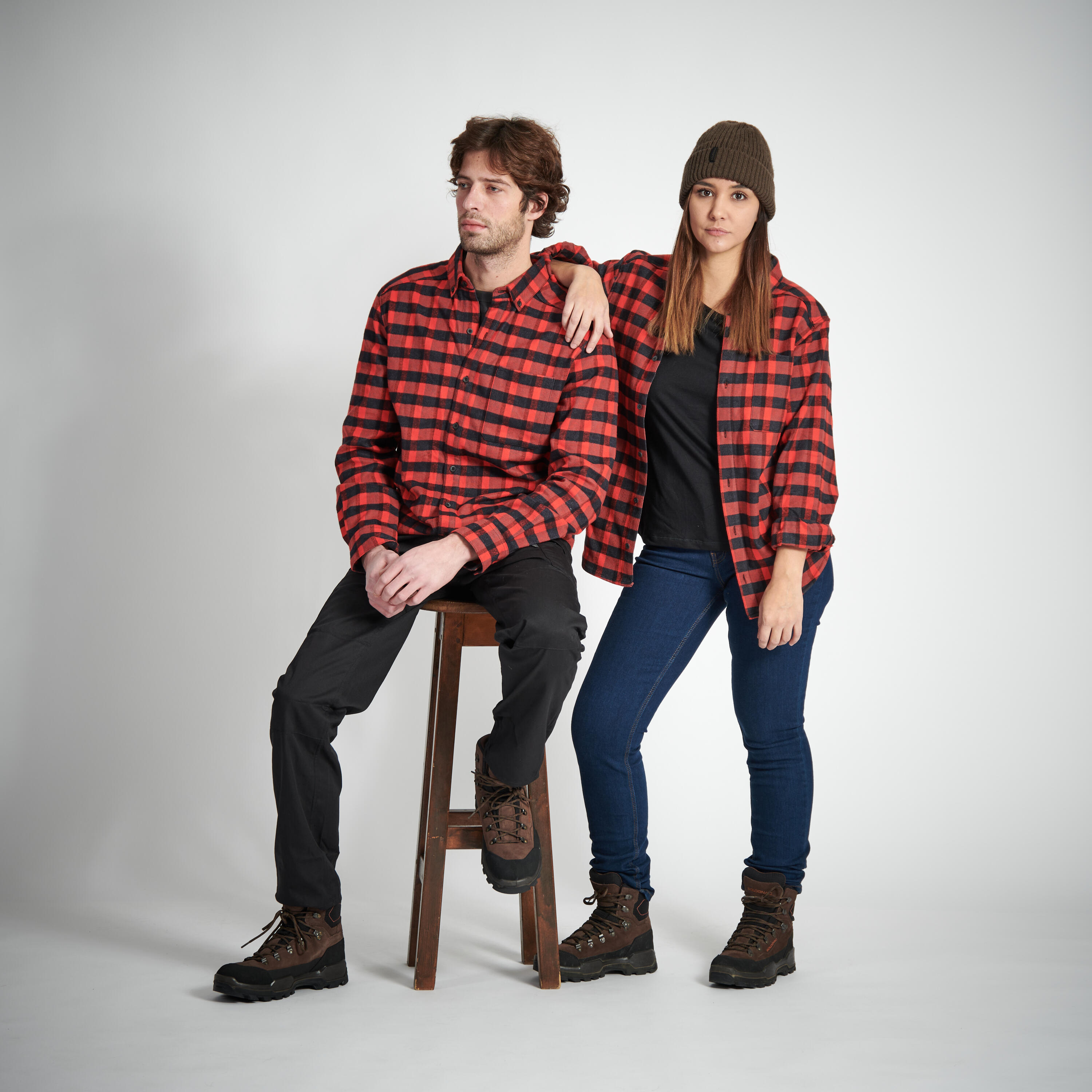 Outdoorhemd 100 Flanell rot