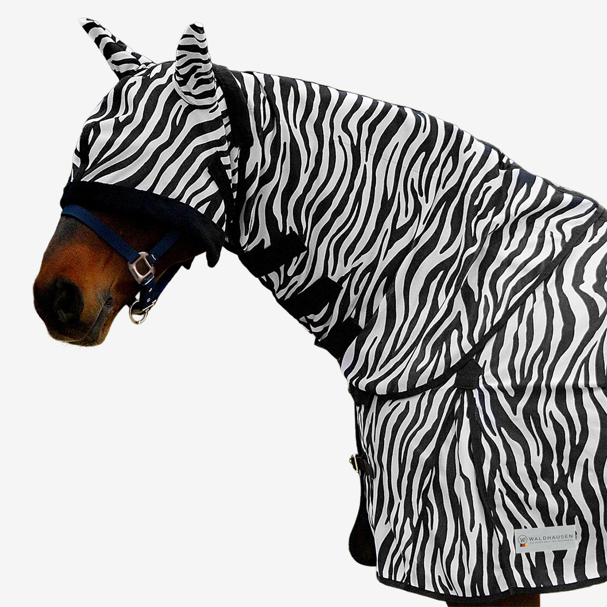 Fliegenmaske mit Halsteil Pferd/Pony Zebramuster
