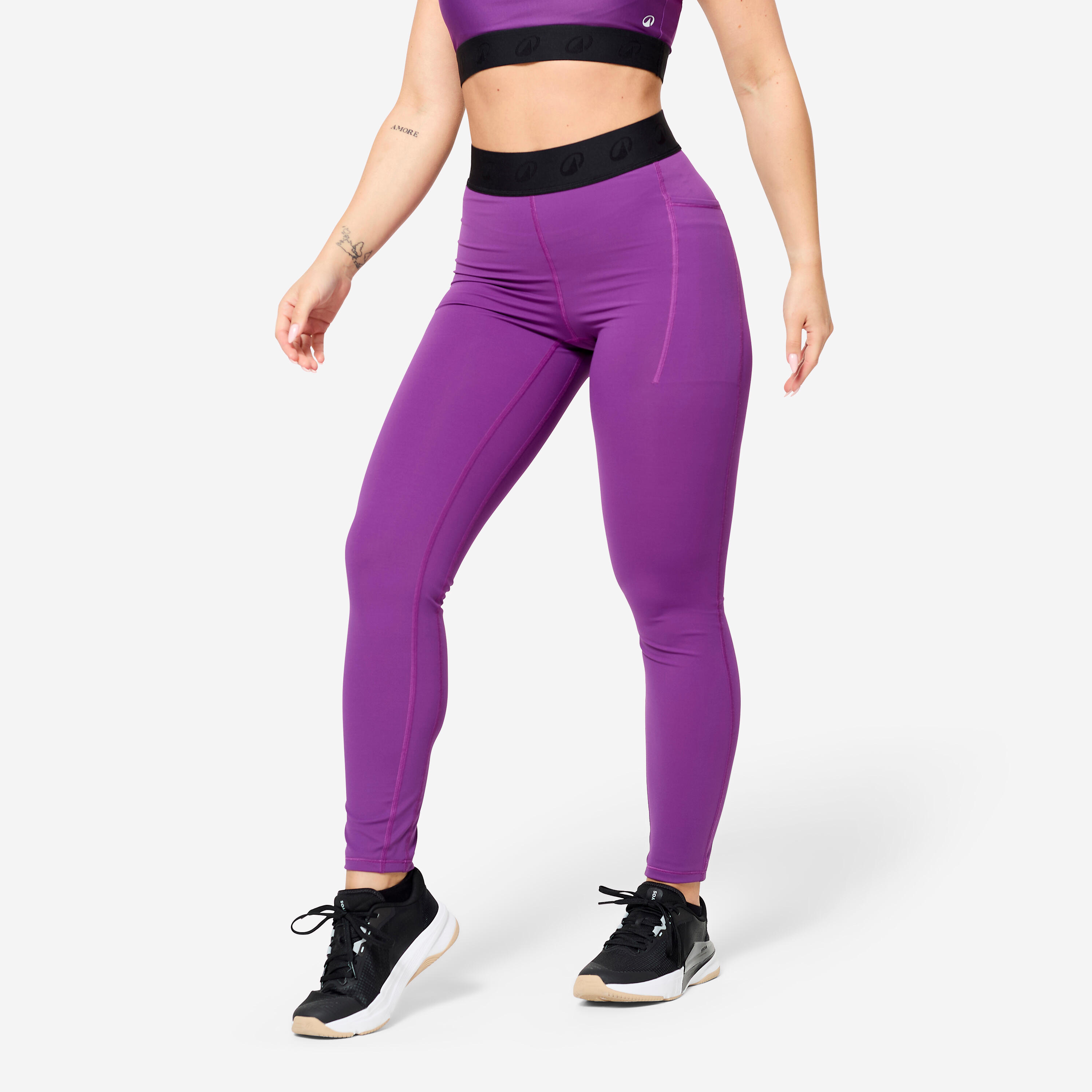 Leggings Damen elastischer Taillenbund - lila