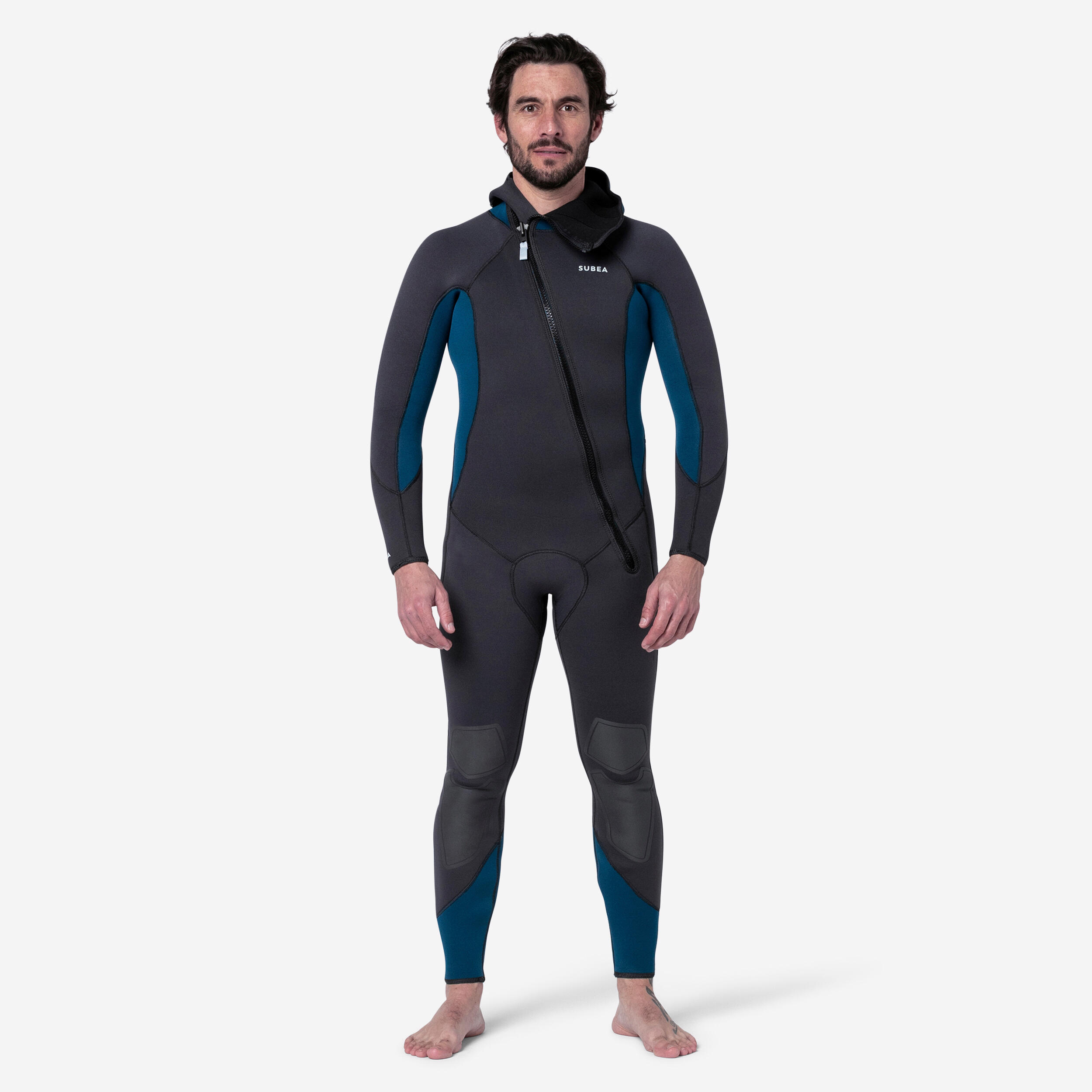 Neoprenanzug mit Kopfhaube Tauchen Herren 500 5 mm schwarz/blau