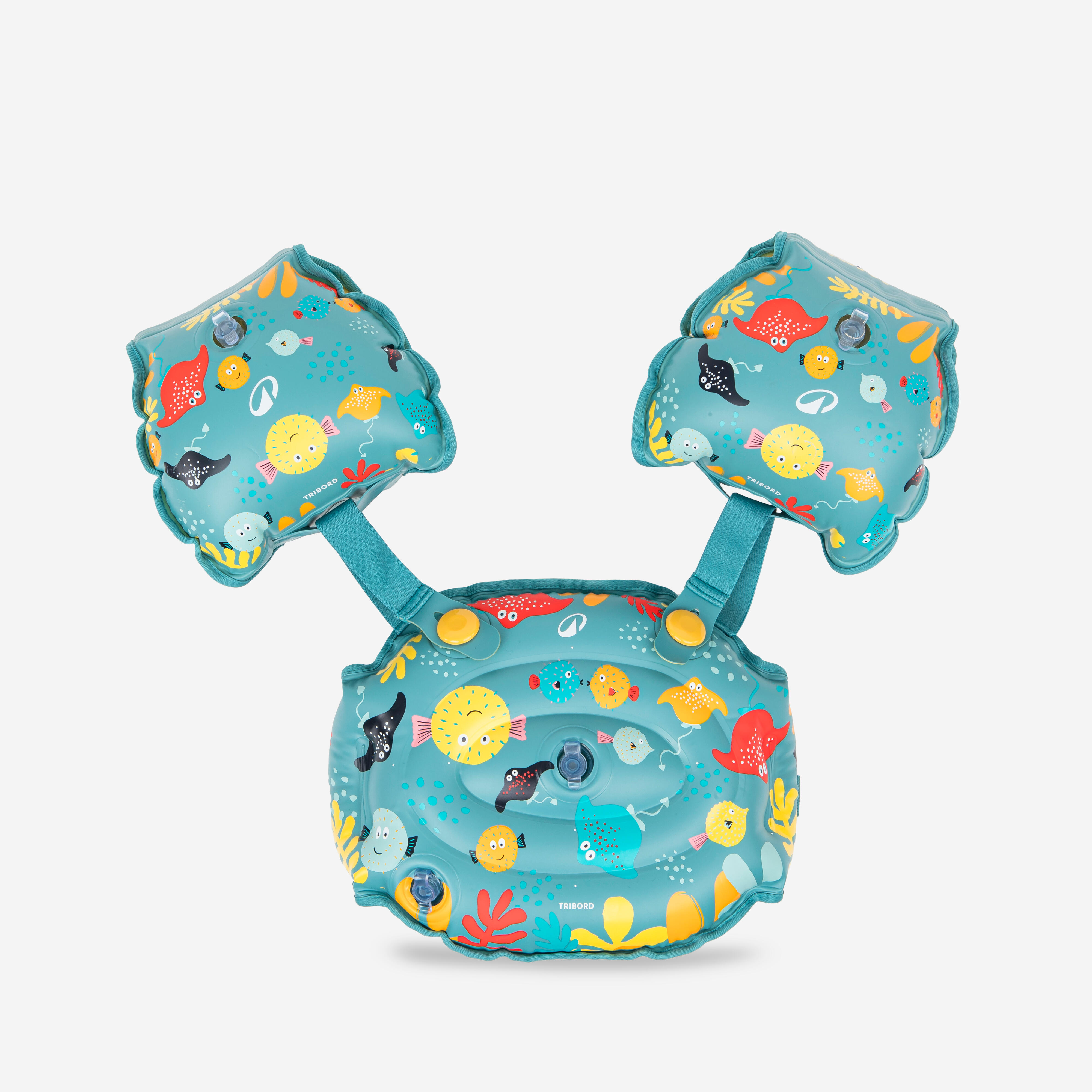 Schwimmflügel Gurt Kinder wandelbar 15–30 kg - Tiswim Print Allfish/blau