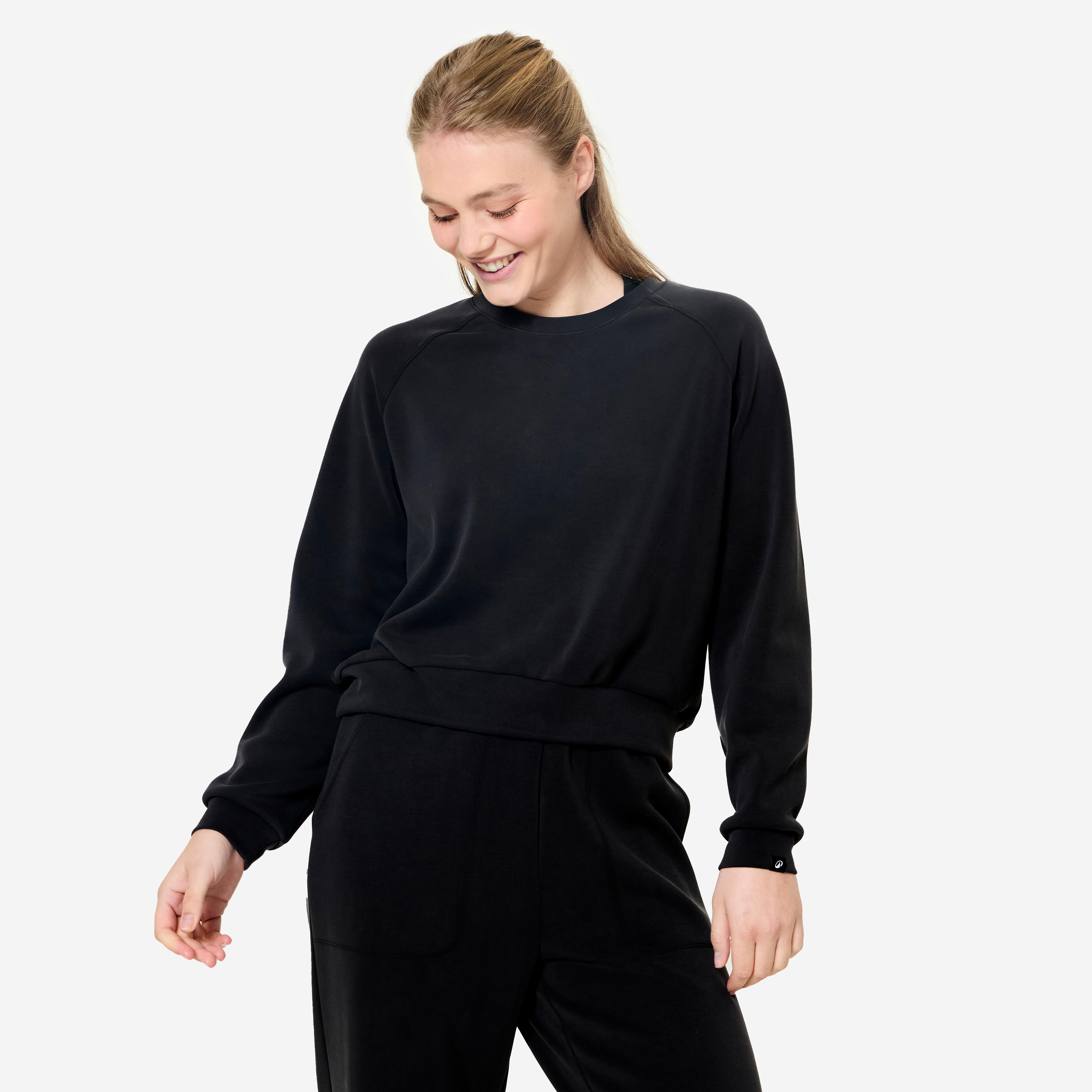 Yoga-Sweatshirt Damen Crop Top - schwarz