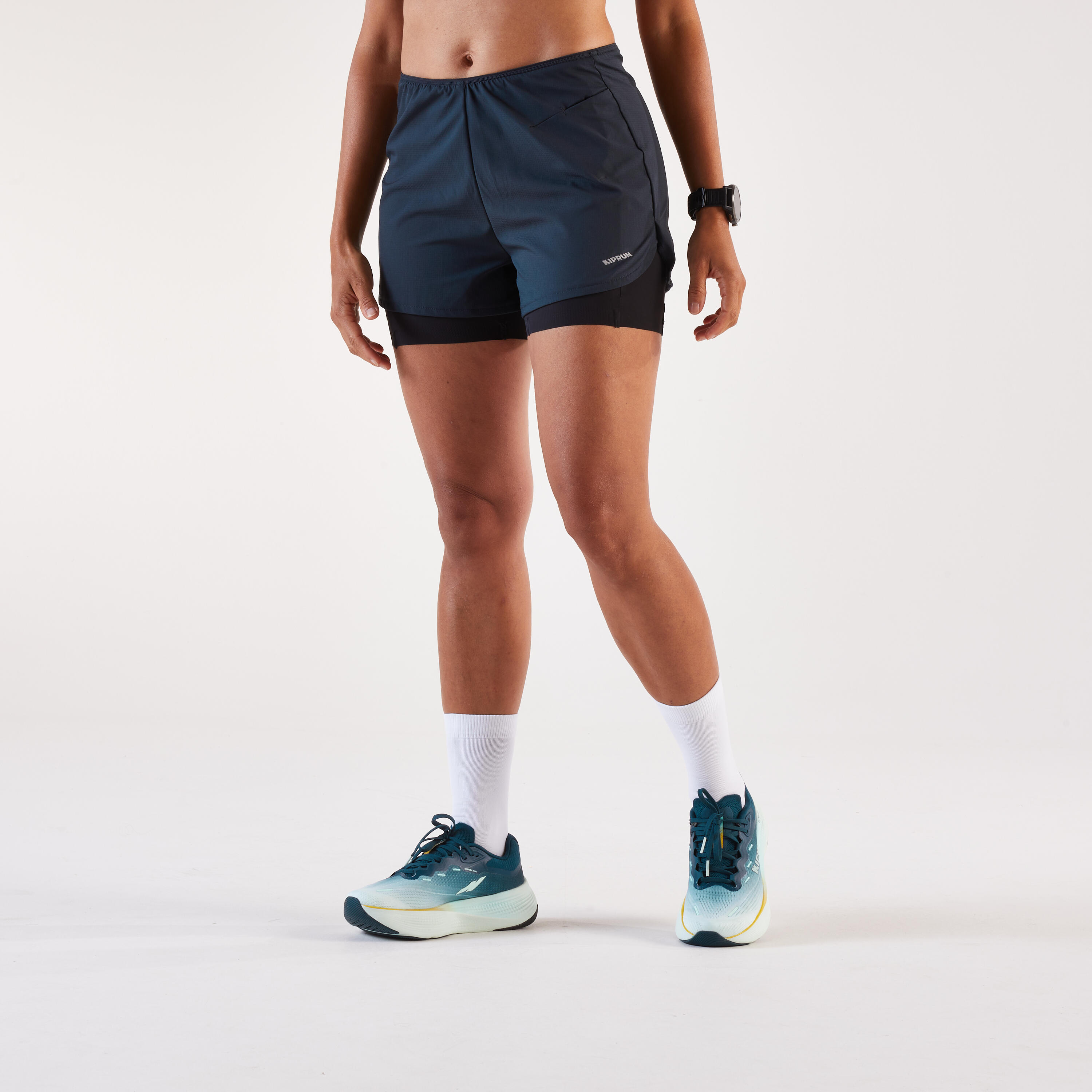 Laufshorts 2-in-1 Trailrunning Damen - Run 500 Comfort schwarz
