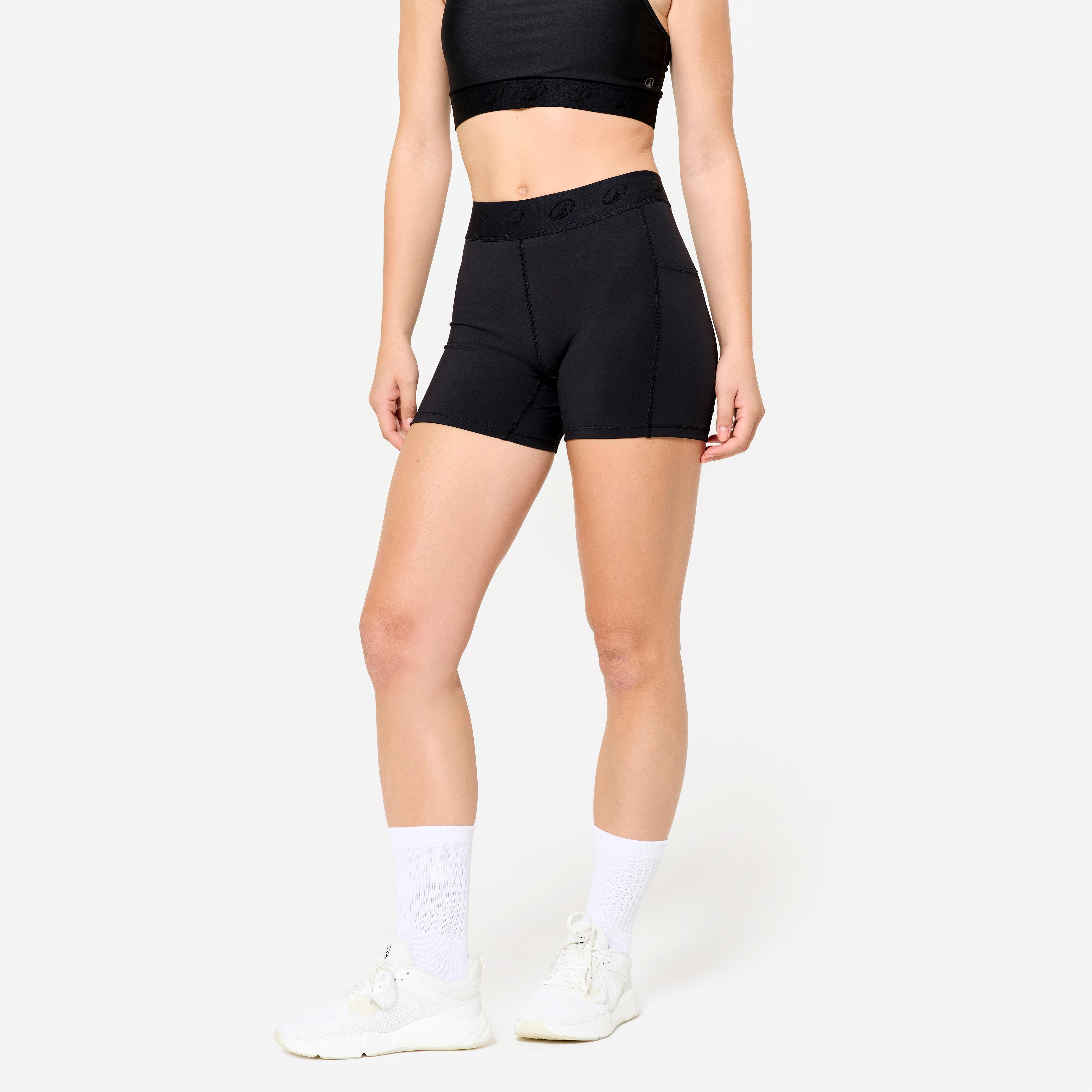 Fitness Shorts elastischer Bund - schwarz