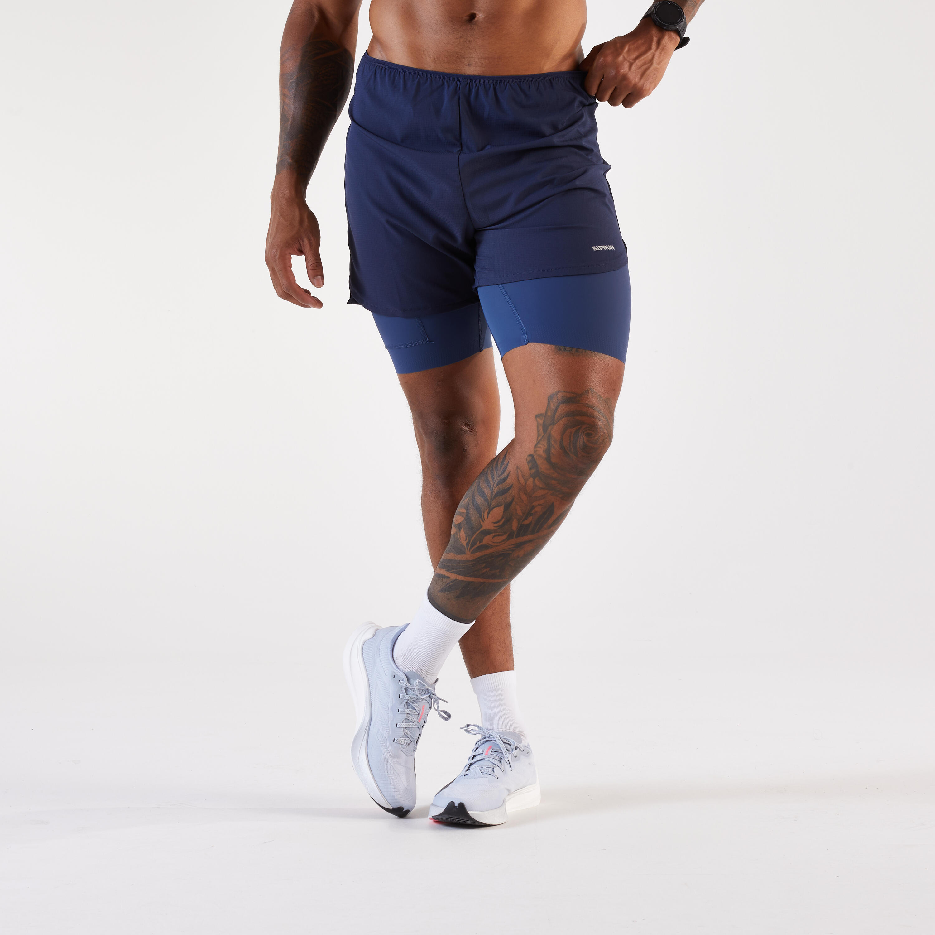 Laufshorts 2-in-1 Herren - Run 500 Comfort marineblau