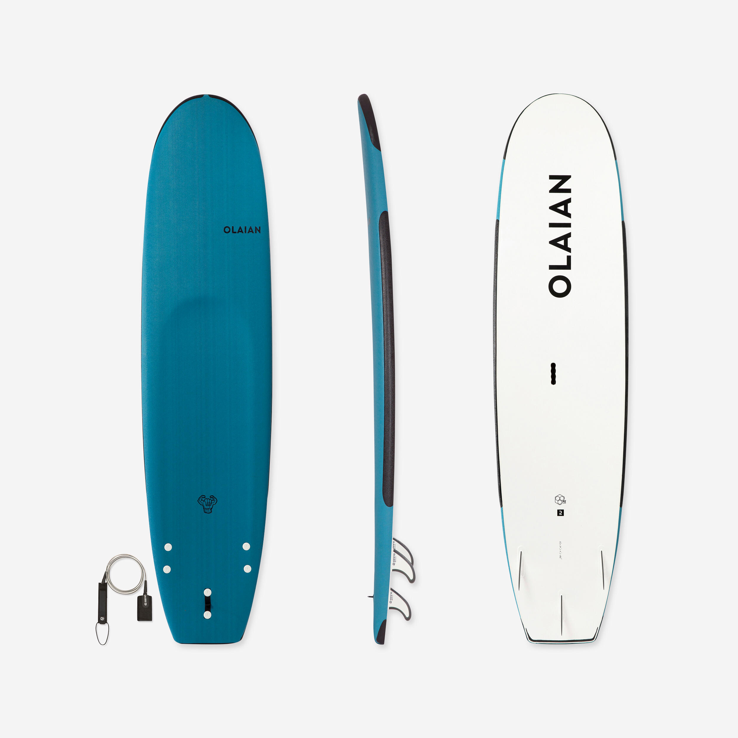 Surfboard 100 Schaumstoff verstärkt 8'2" 100 l mit Leash