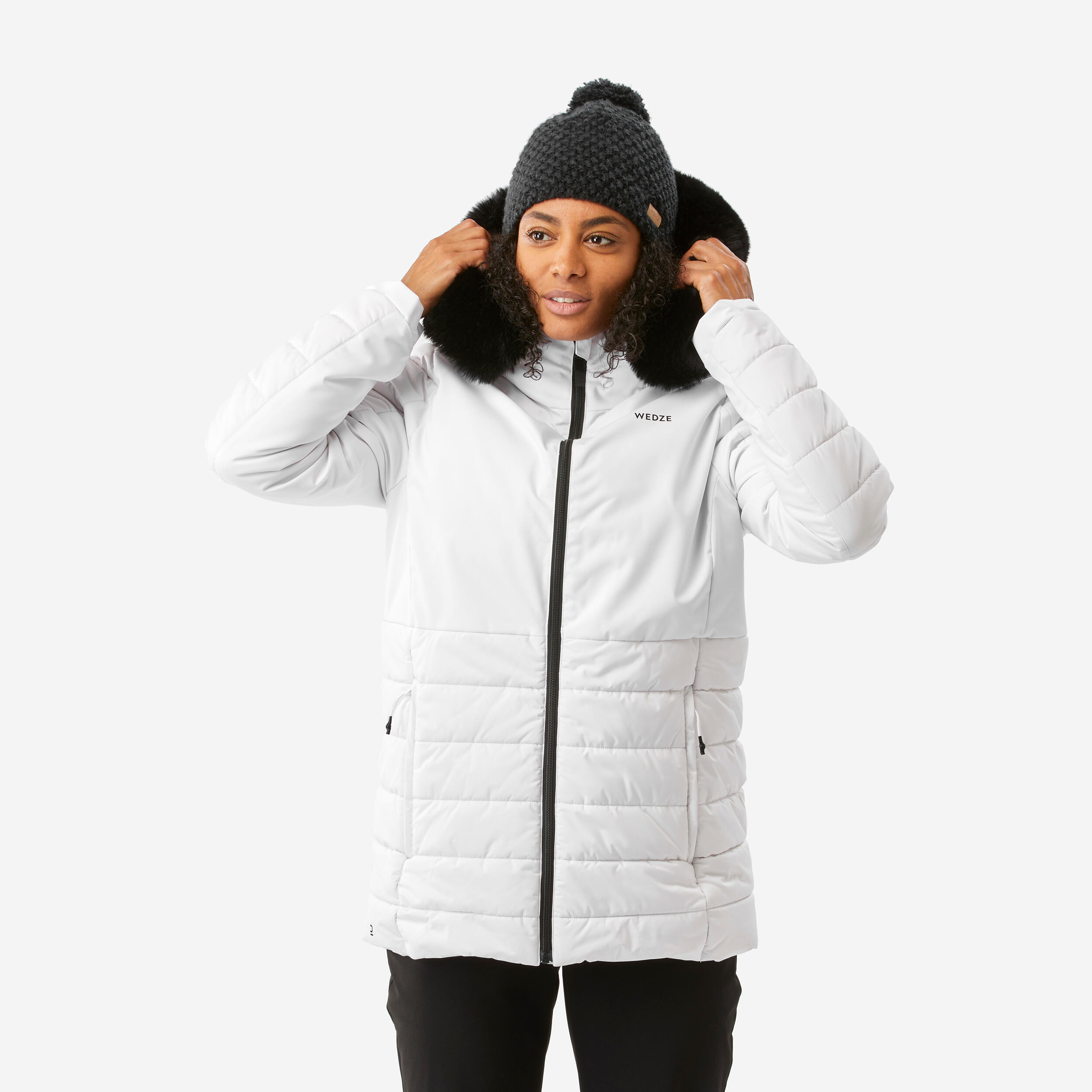 Skijacke Damen warm mittellang - 100 weiß