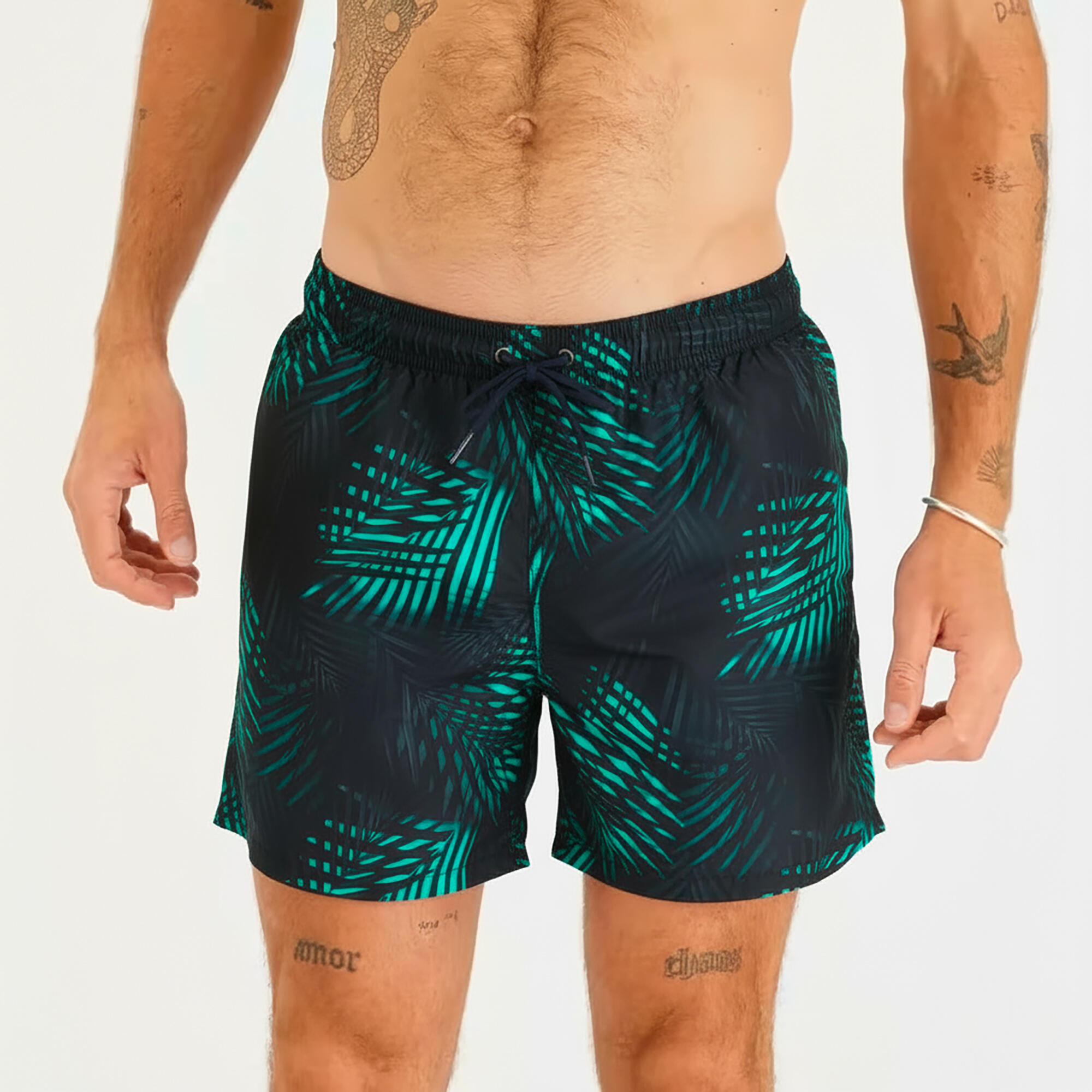 Boardshorts Herren 100 15" Palm schwarz/türkis
