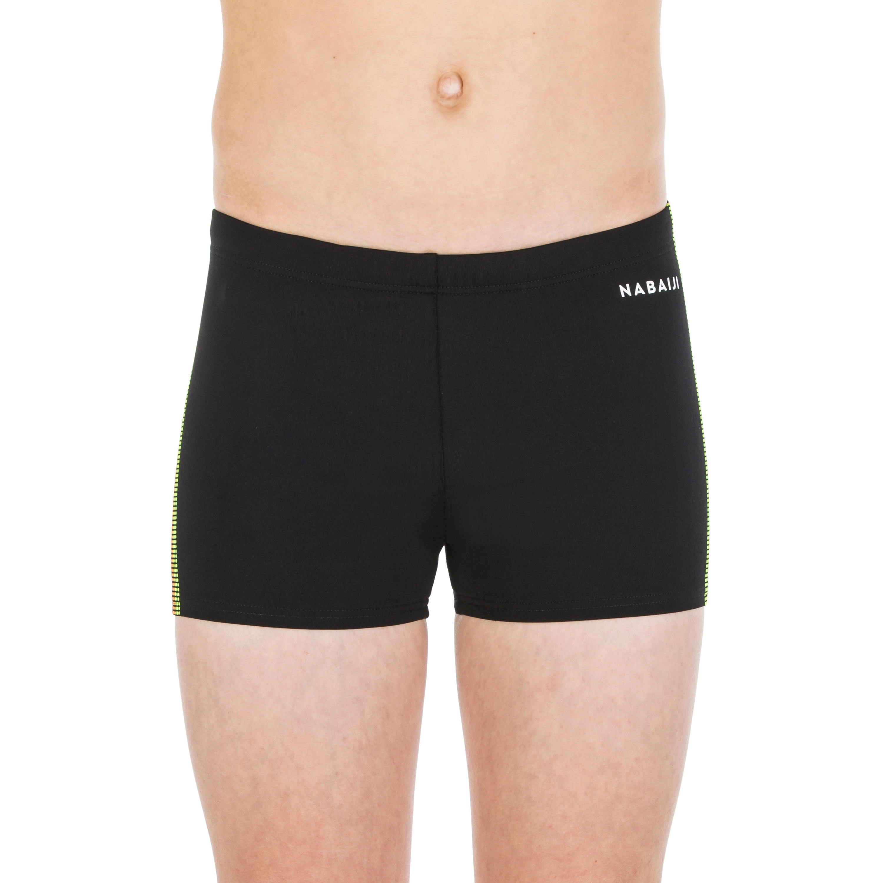 Badehose Boxer Jungen - 500 Fitib schwarz/gelb