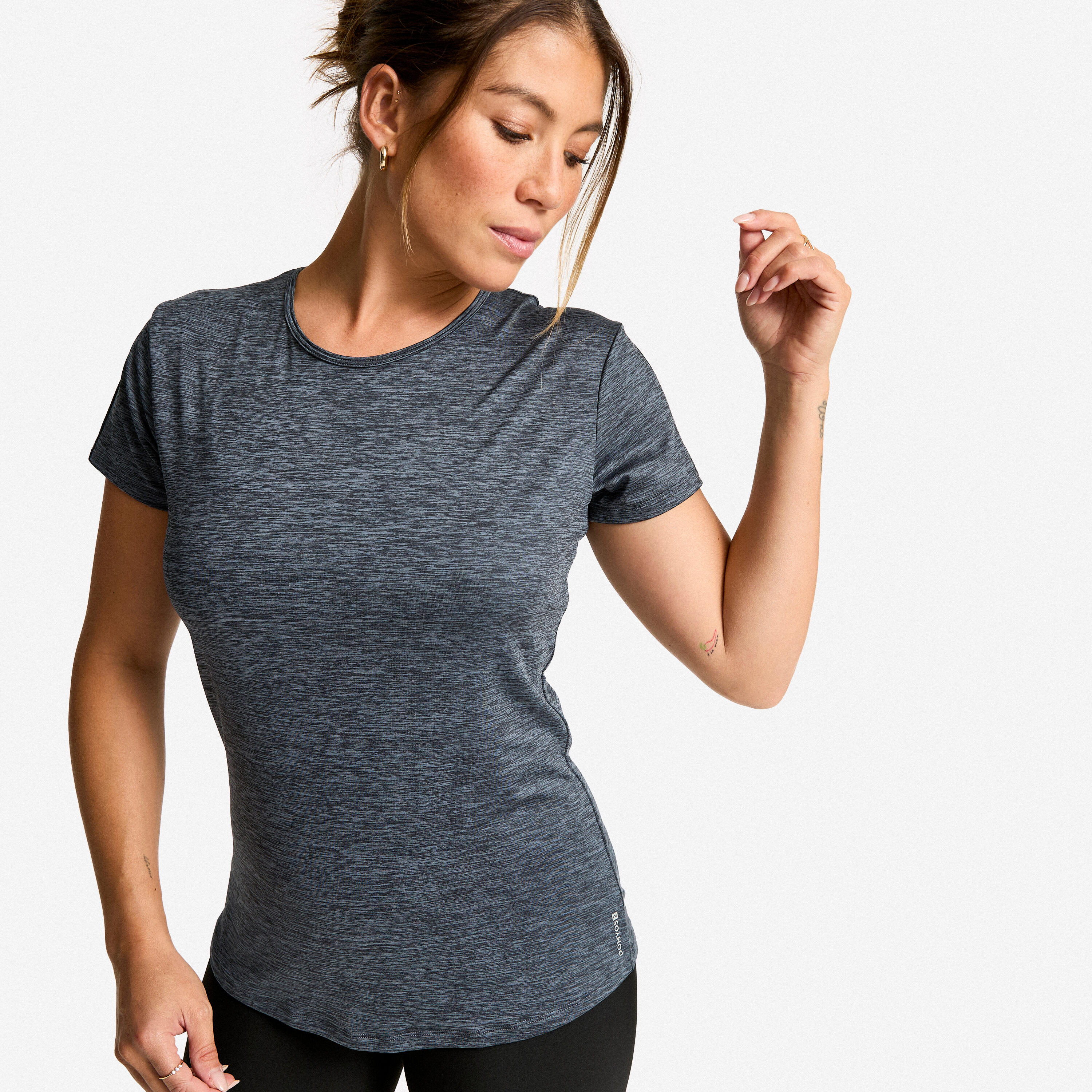 T-Shirt Damen Fitness Cardio - grau meliert