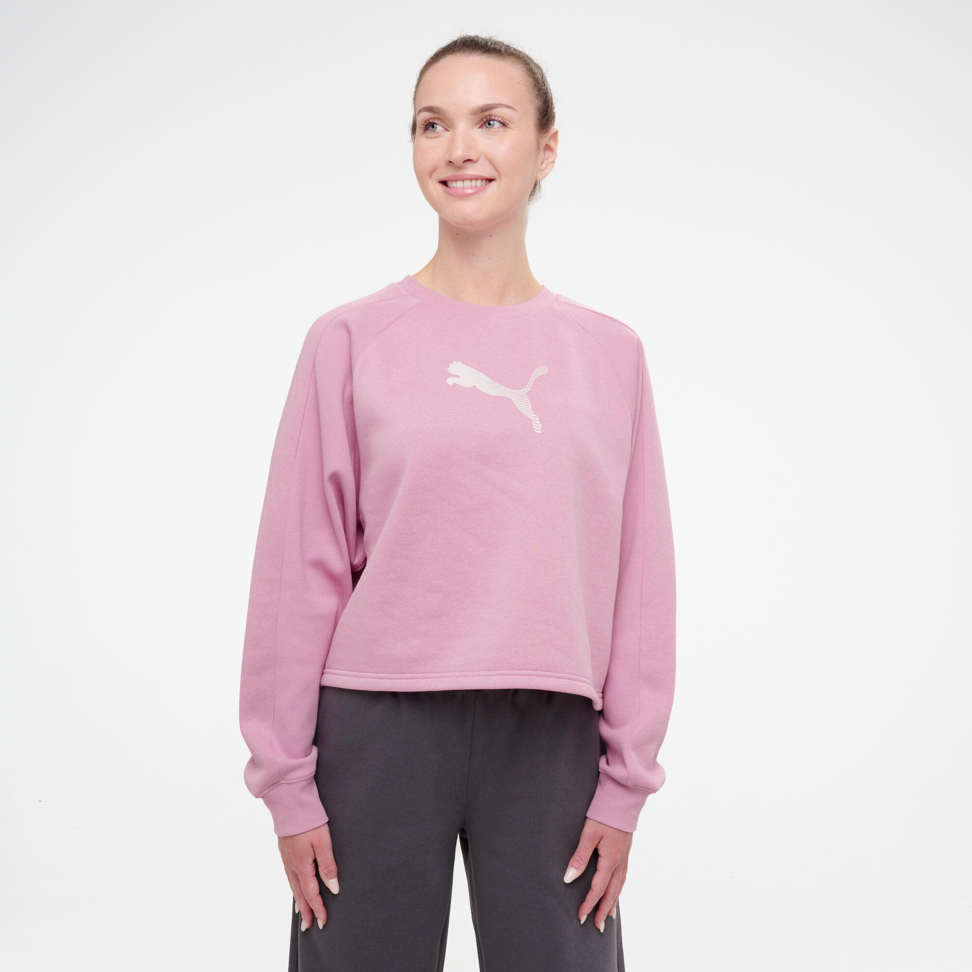 Crop-Sweatshirt Damen Baumwolle - rosa