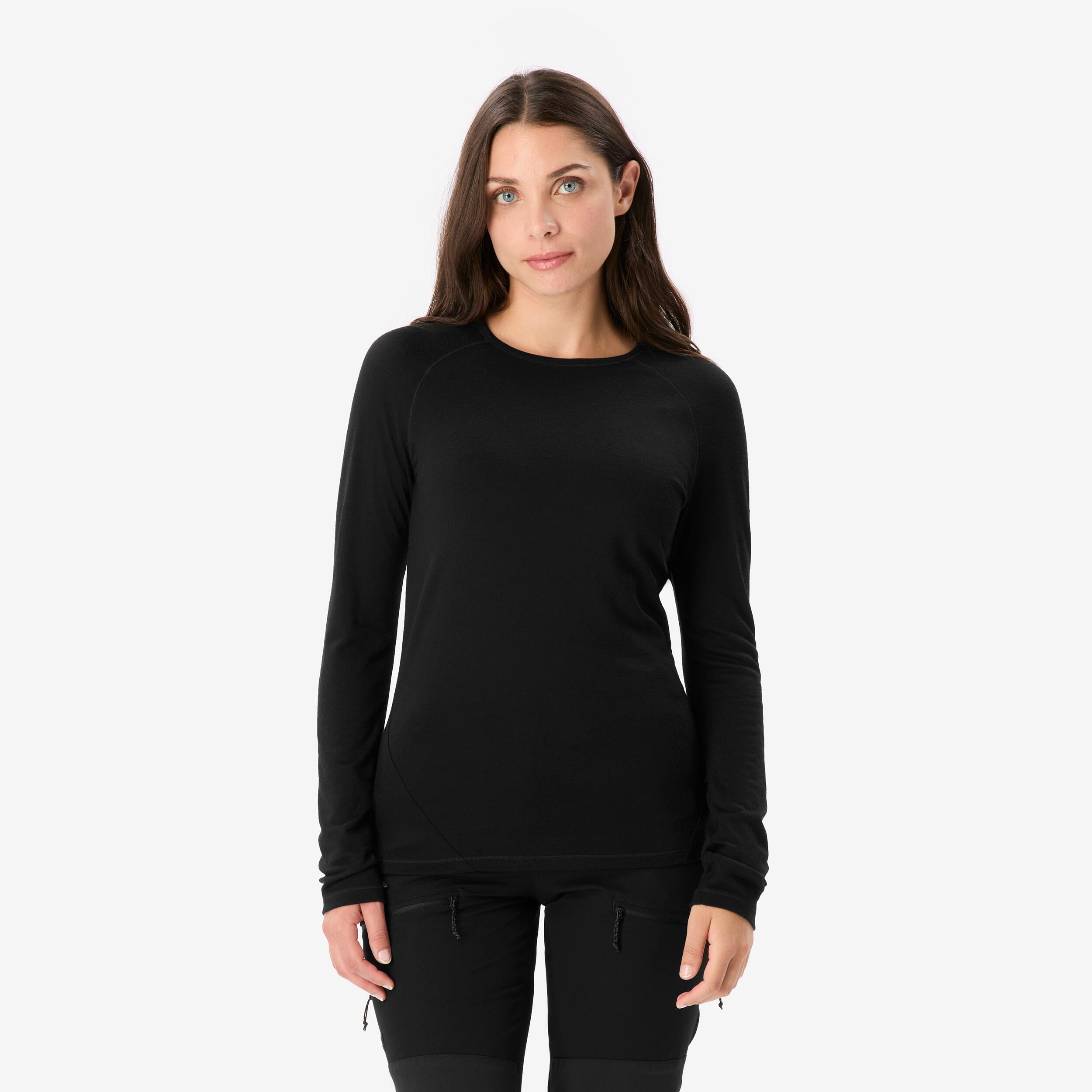 Merinoshirt Damen langarm 100 % Merinowolle - schwarz