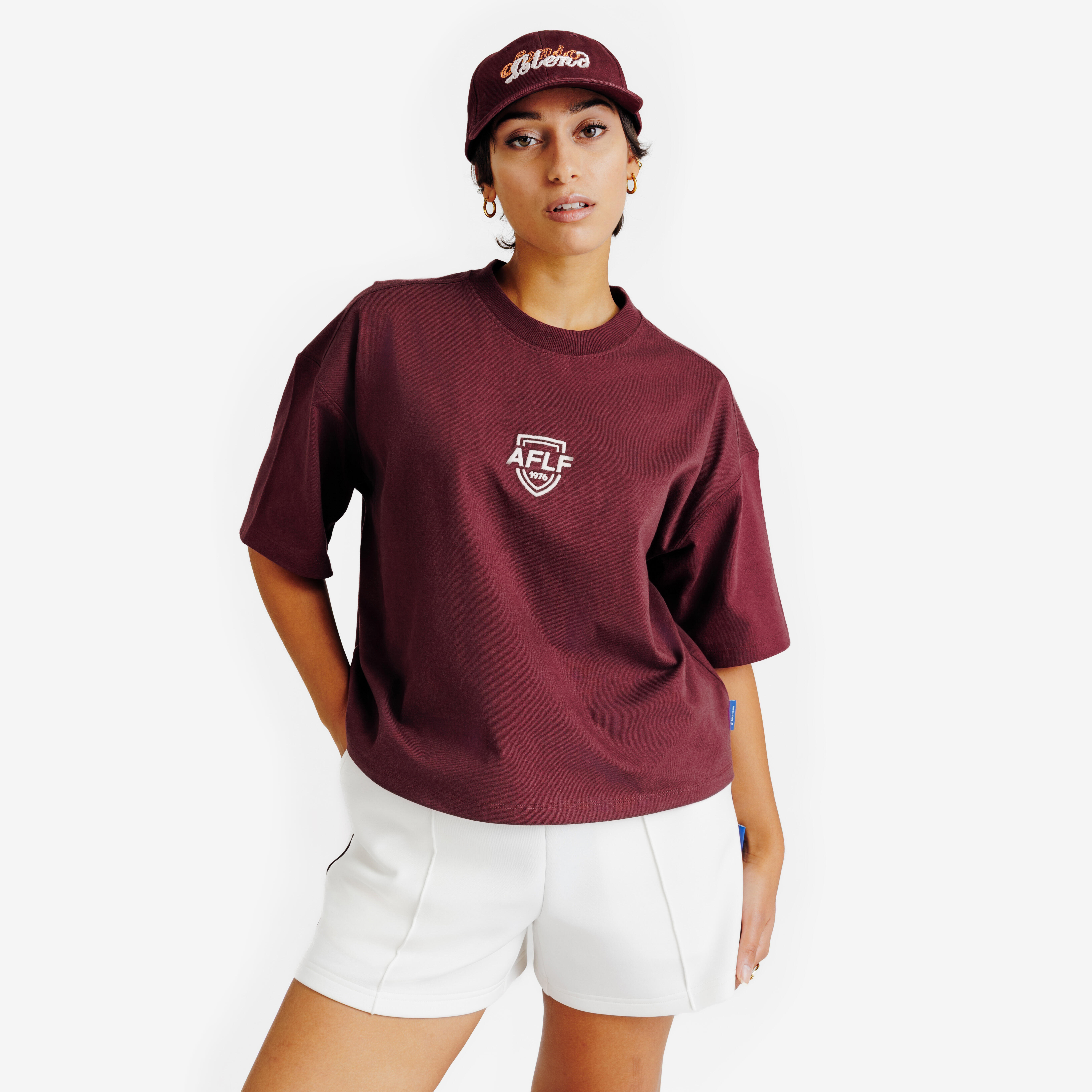T-Shirt Crop Top Damen mit Grafik - Heritage weinrot
