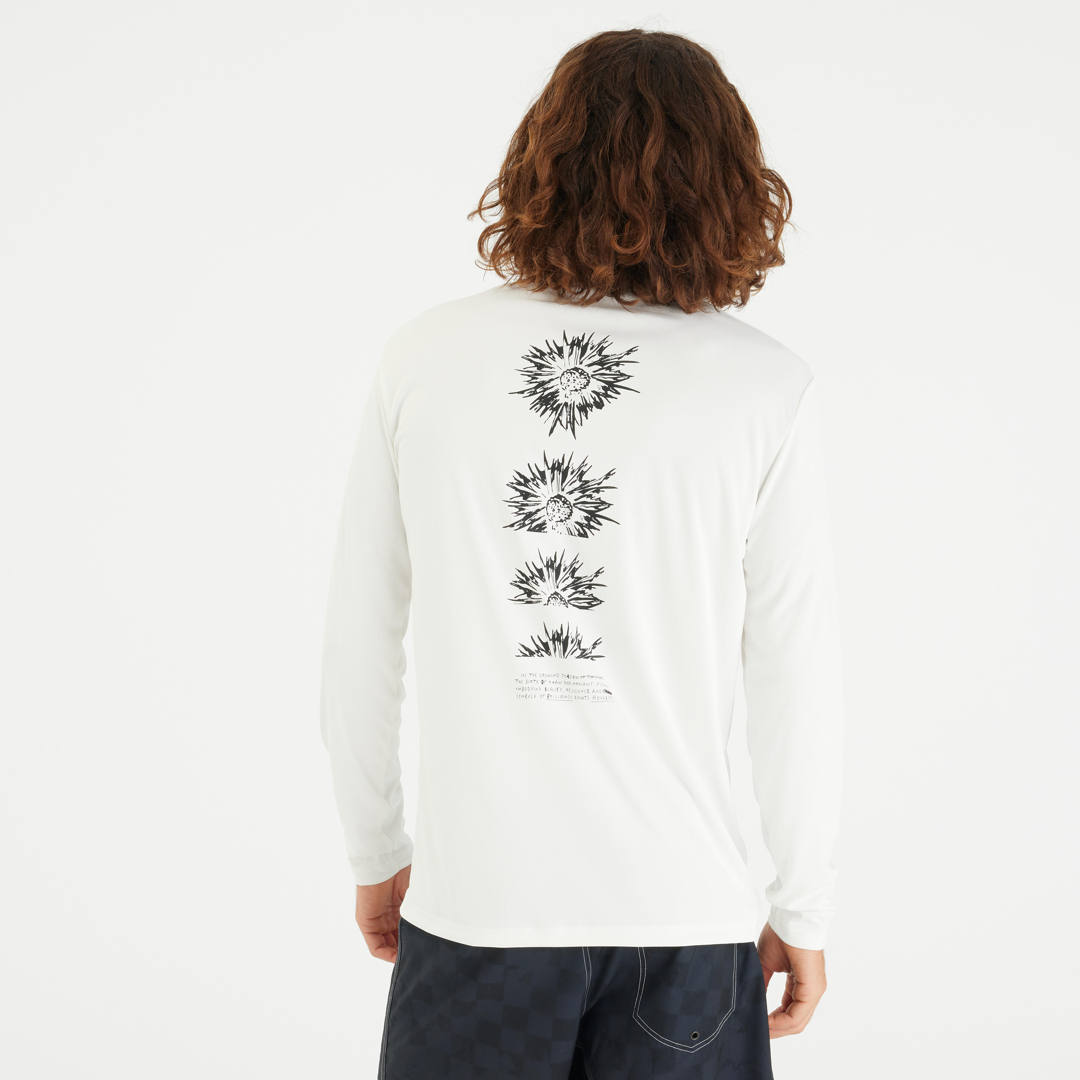 UV-Shirt langarm Herren UV-Schutz 50+ Flower weiß