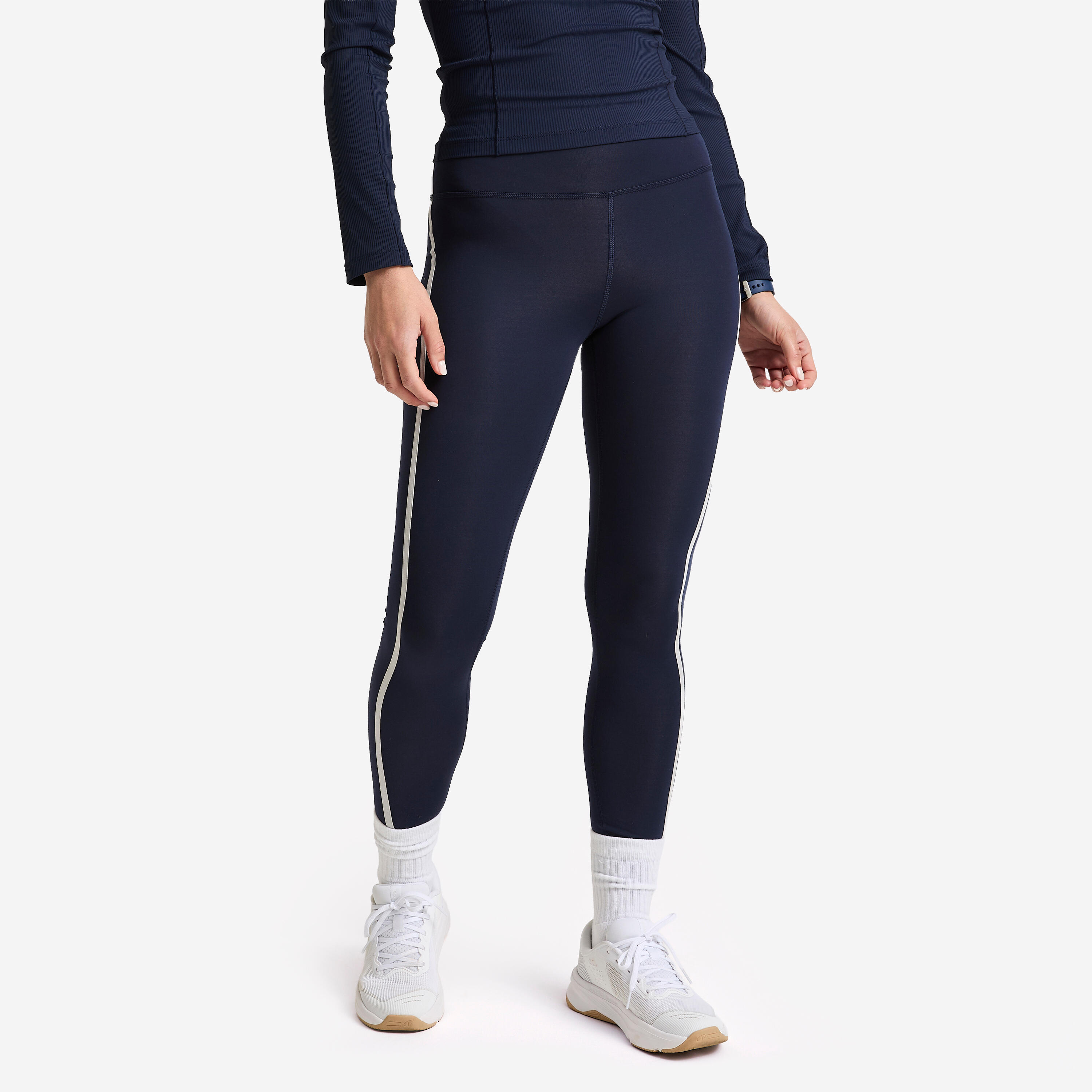 Leggings Damen Streifen hoher Bund - dunkelblau