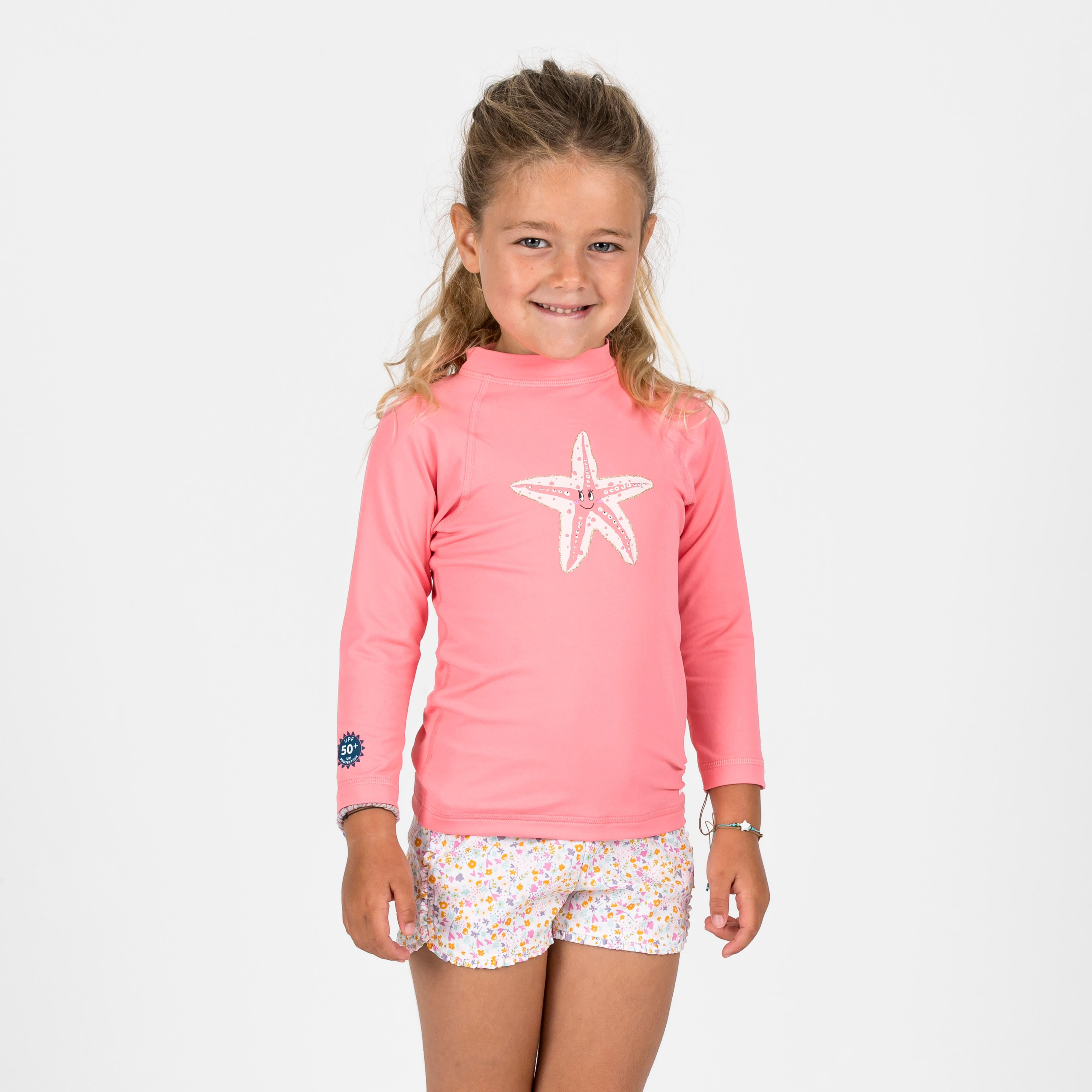 UV-Shirt langarm Baby - Sterne rosa
