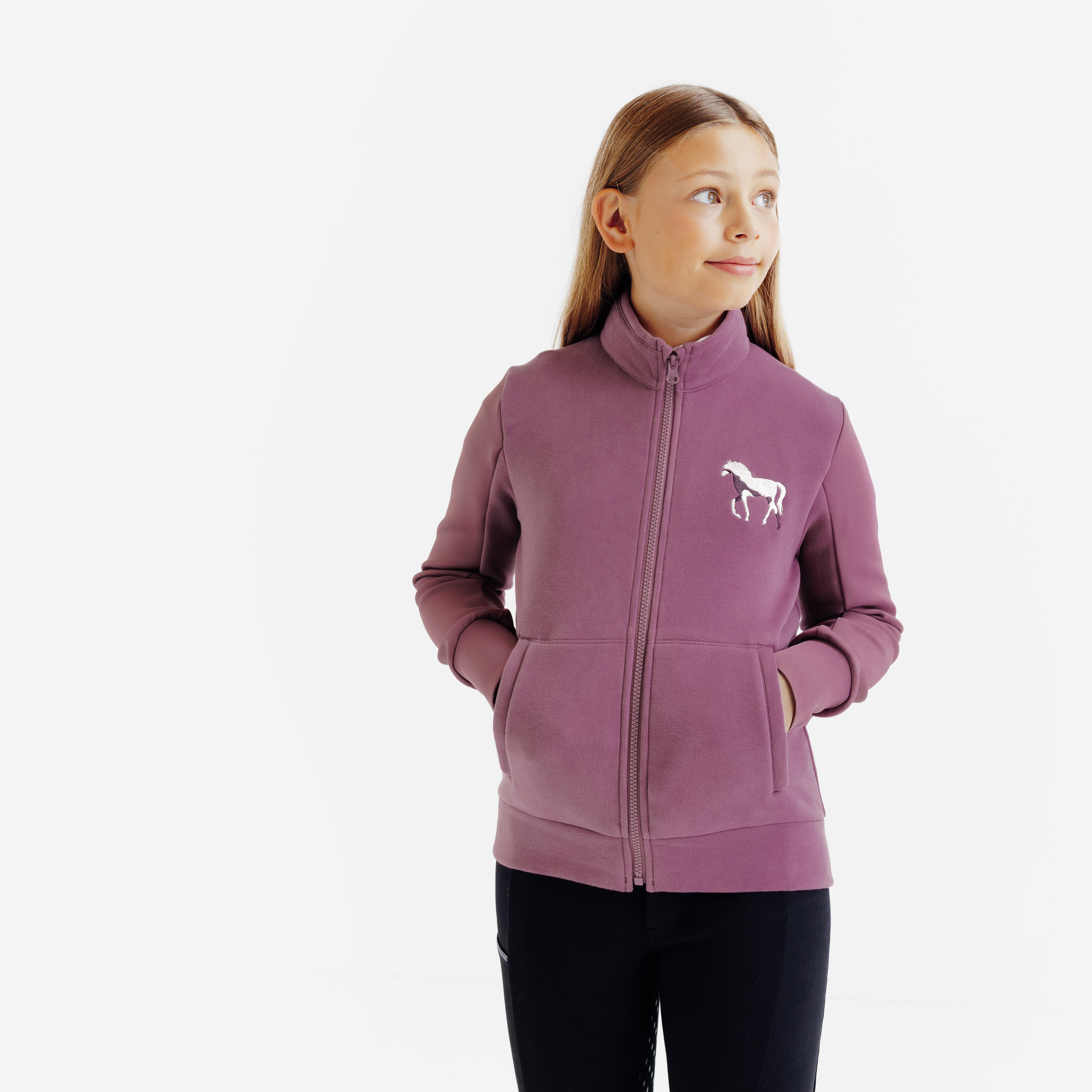Reit-Sweatjacke 500 Kinder dunkelrosa