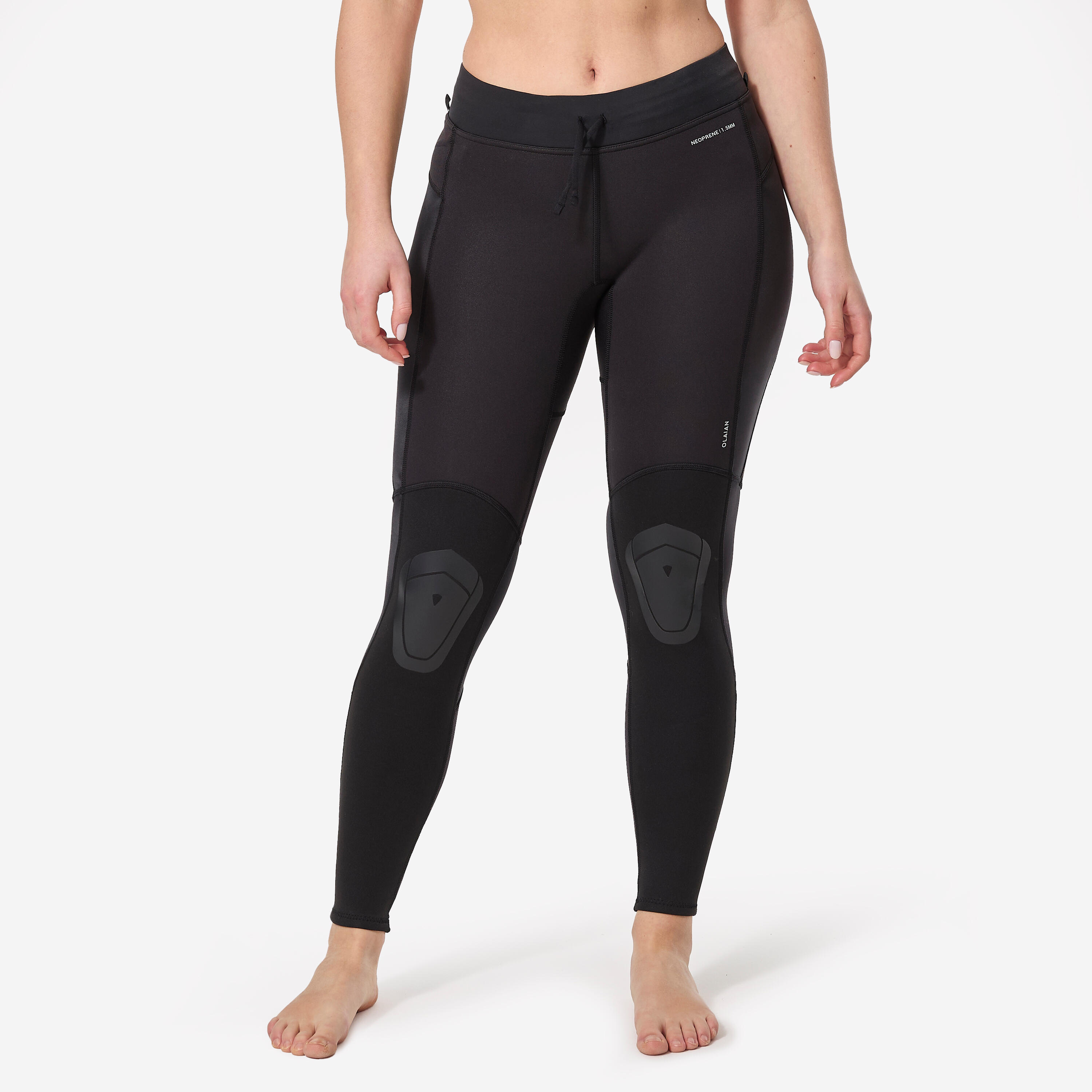 Leggings Surfen Damen UV-Schutz Neopreneinsätze 900 schwarz