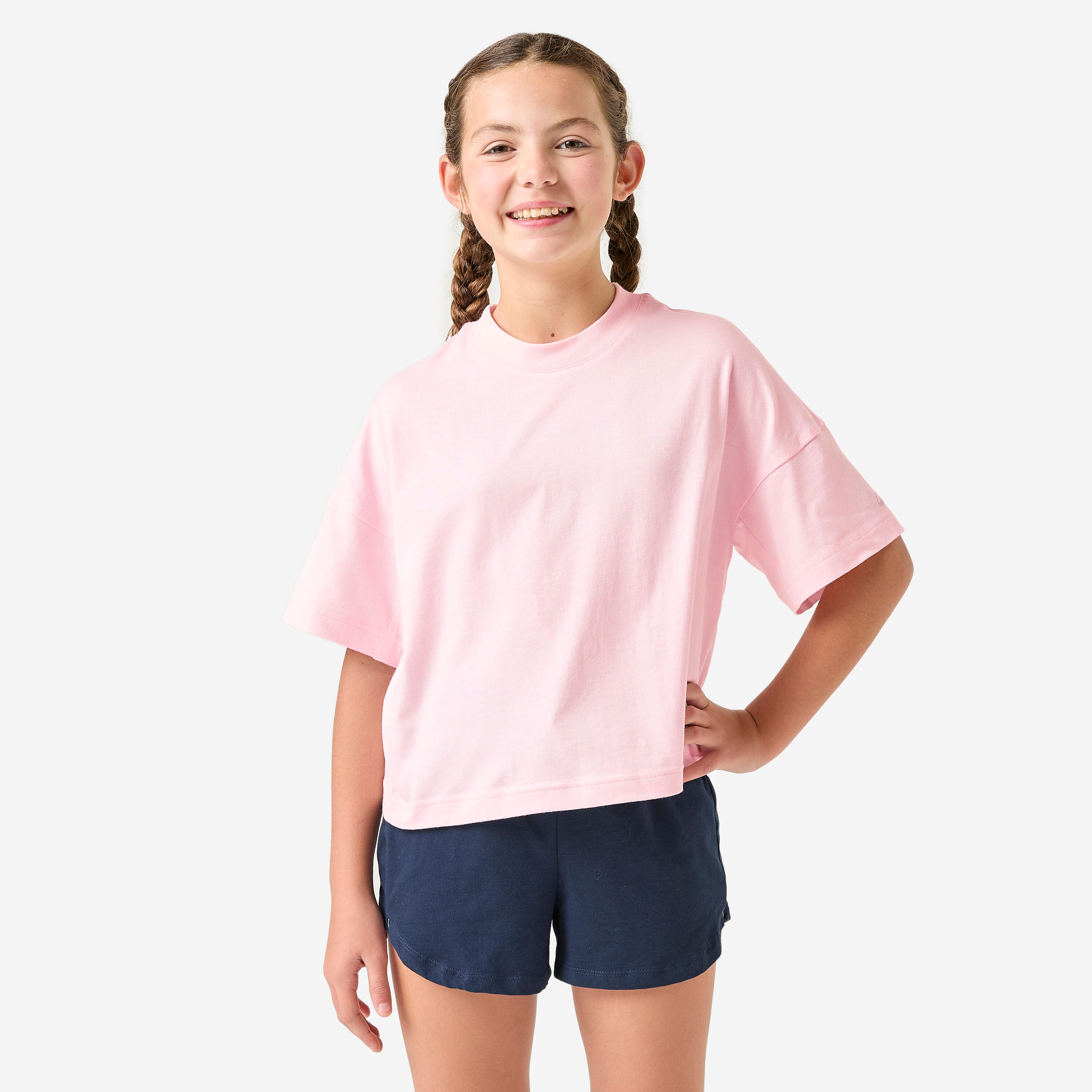 T-Shirt Mädchen Oversize - bonbonrosa