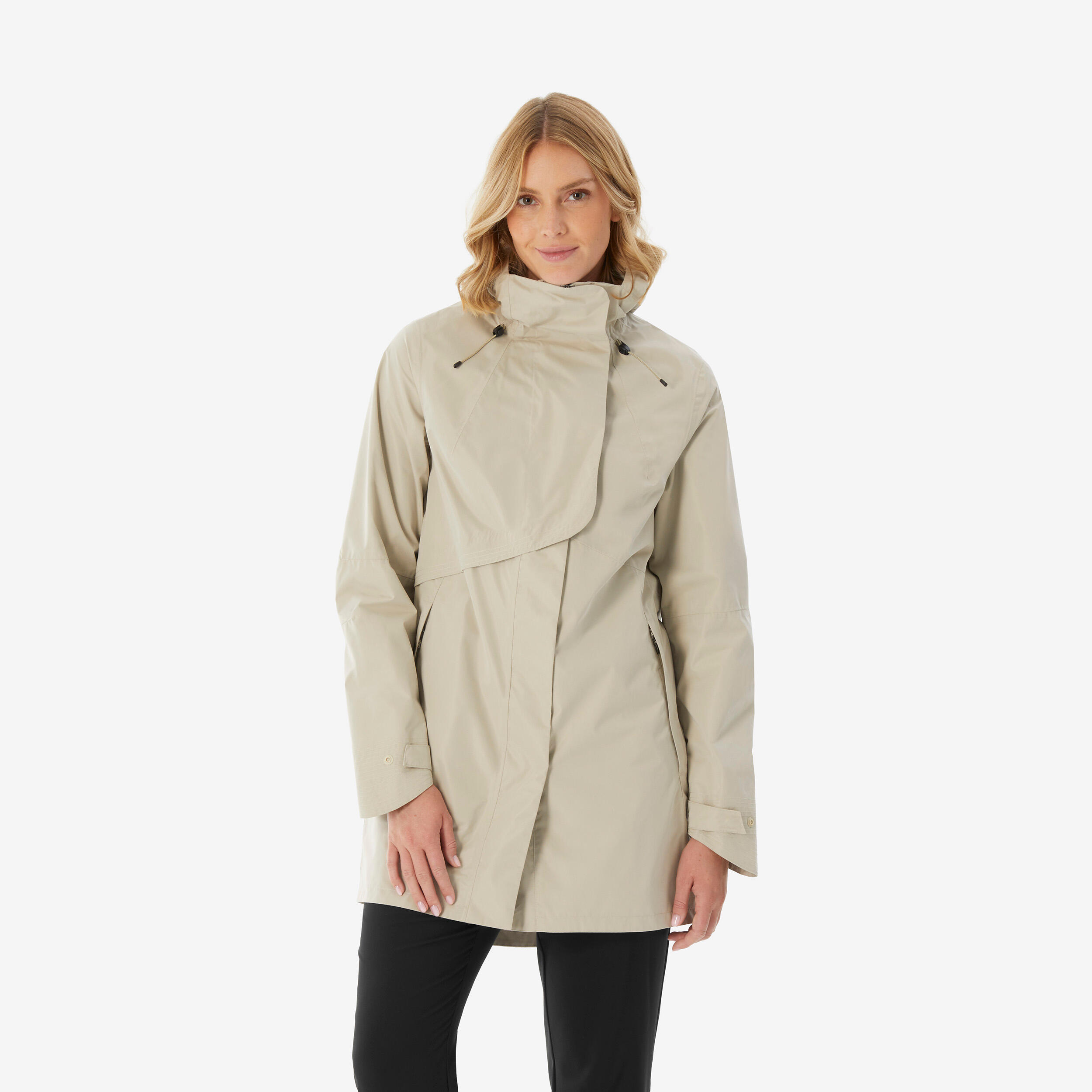 Regenjacke Damen lang wasserdicht Wandern - NH500 beige