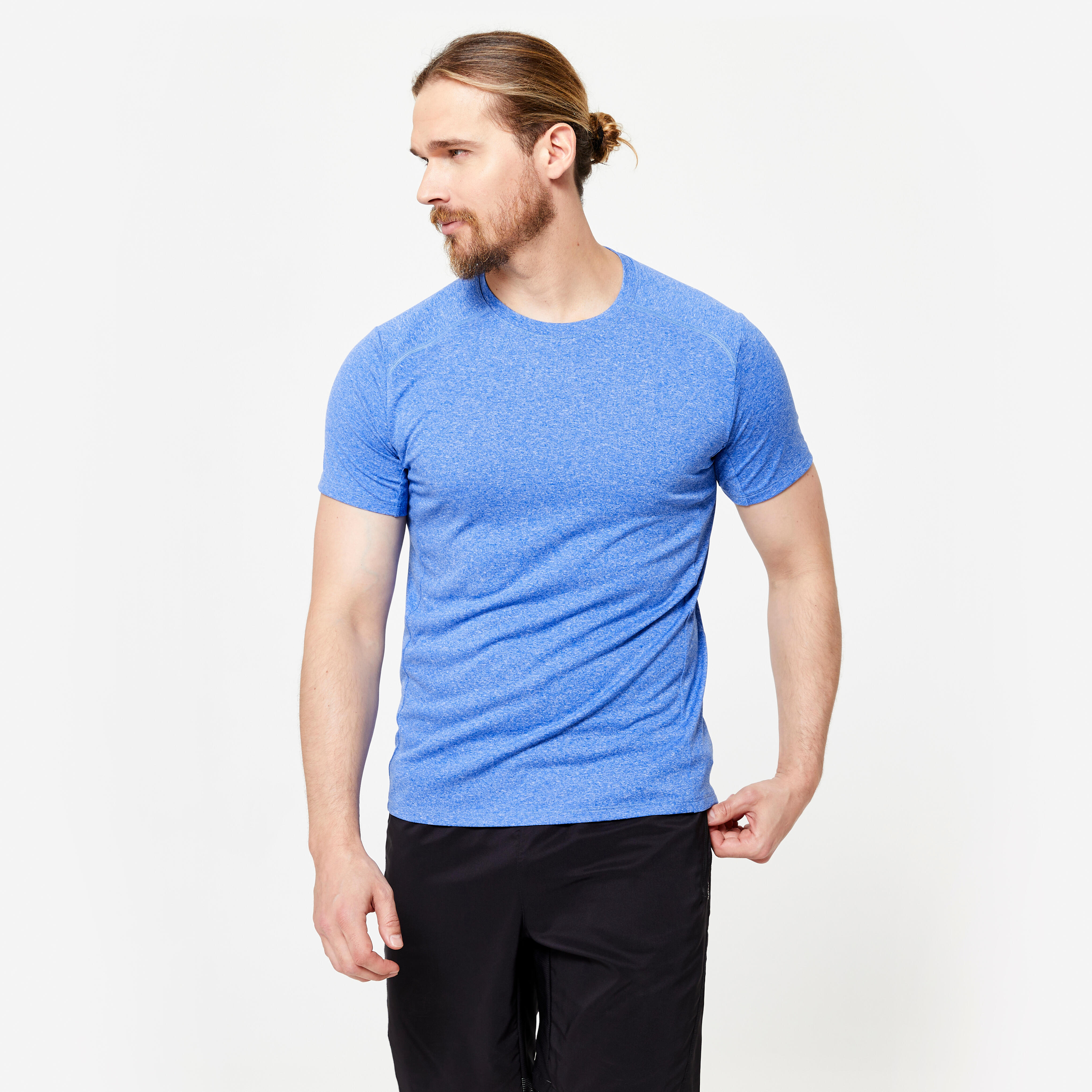 T-Shirt Herren atmungsaktiv Rundhalsausschnitt - blau meliert