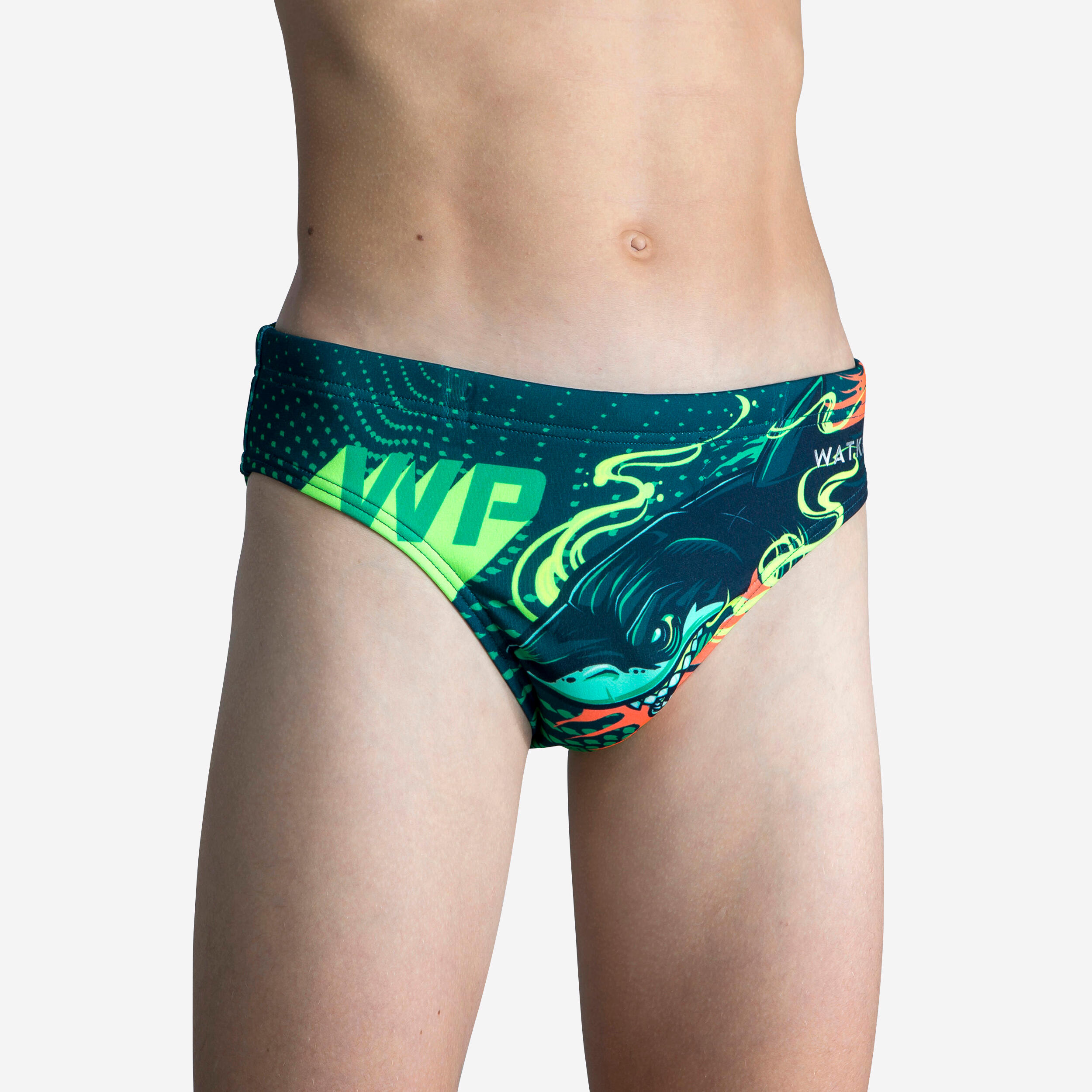 Badehose Slip Jungen Wasserball - 500 Shark dunkelblau/türkis