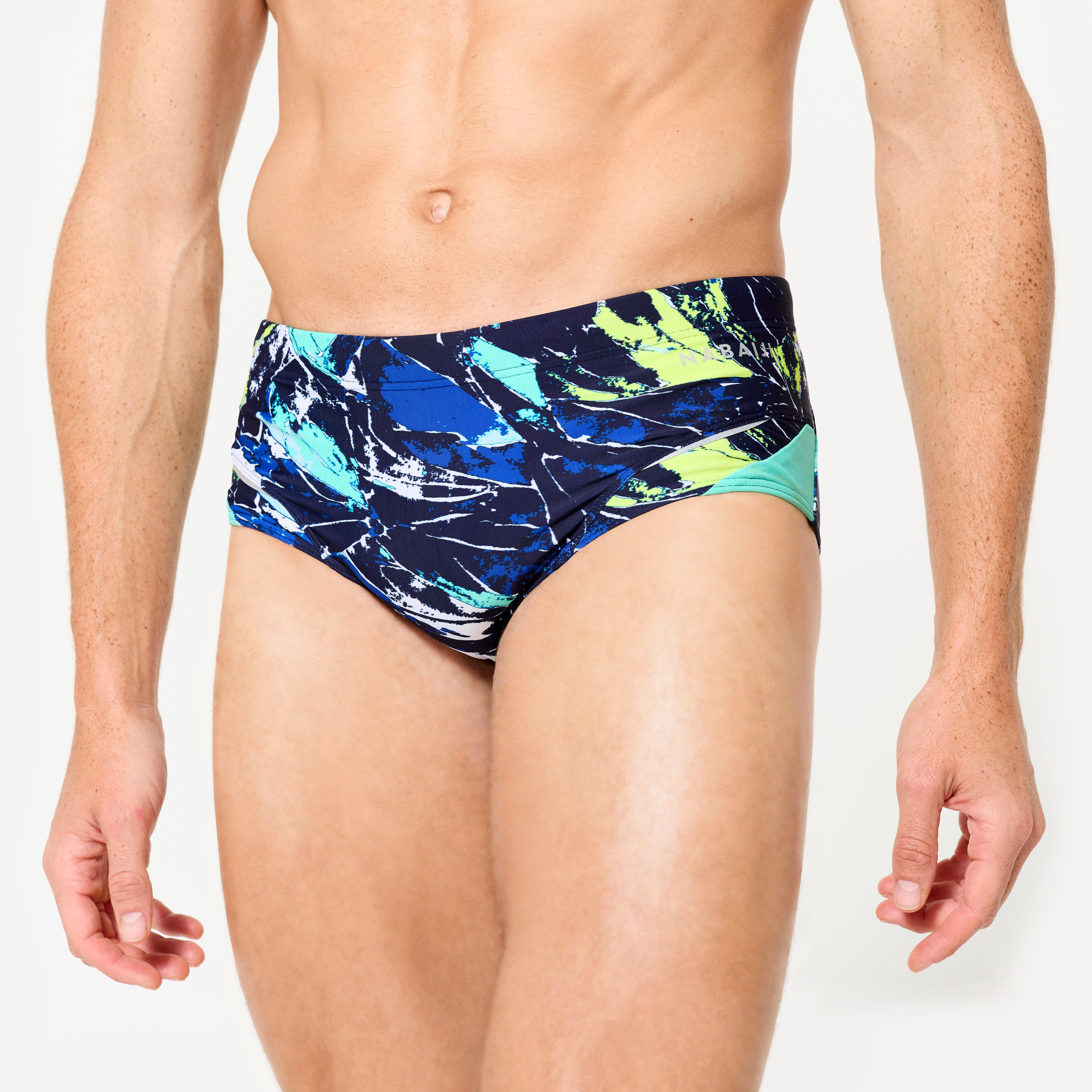 Badehose Slip Herren Kastenform - 900 Motu blau/grün