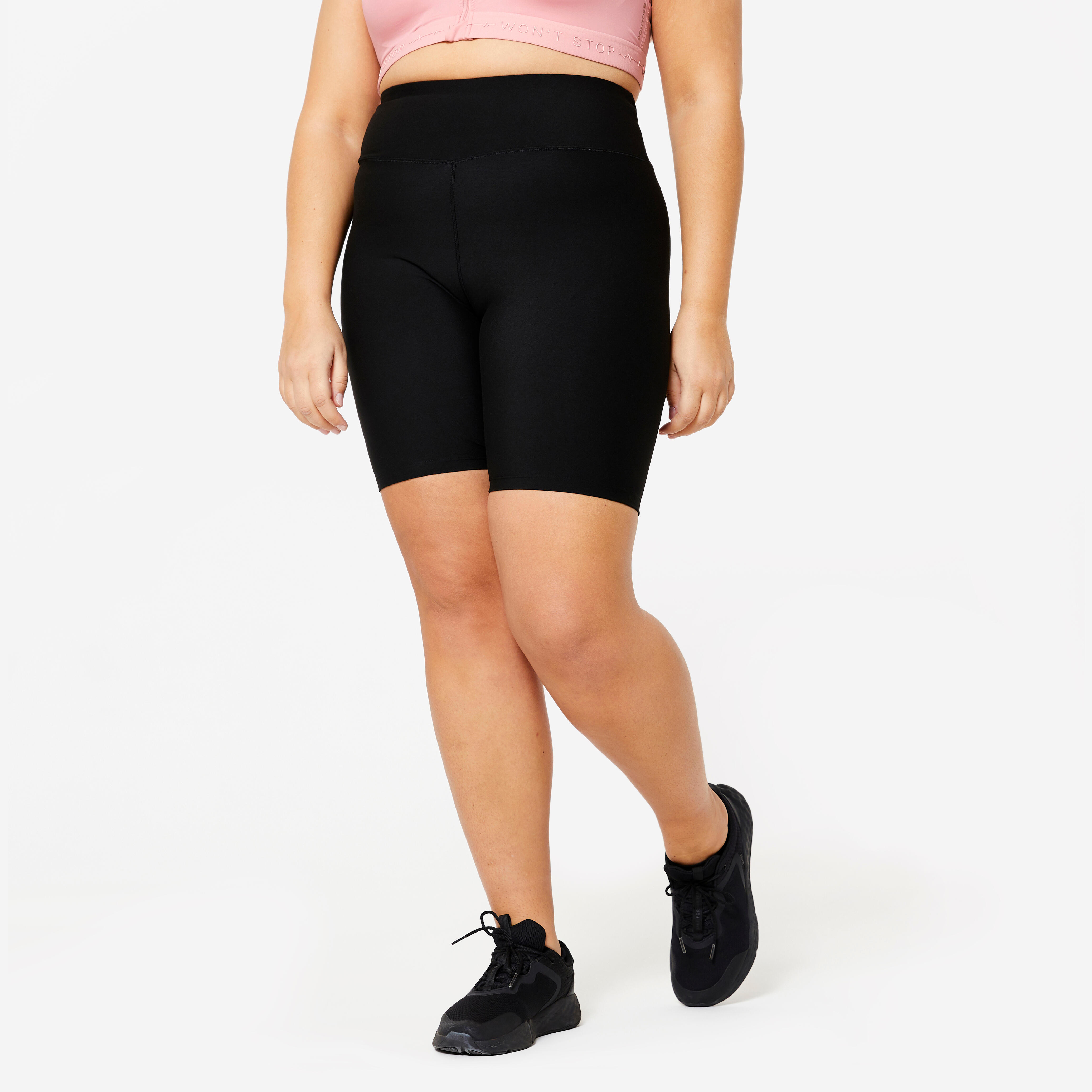 Radlerhose mit hohem Taillenbund Fitness große Grösse schwarz