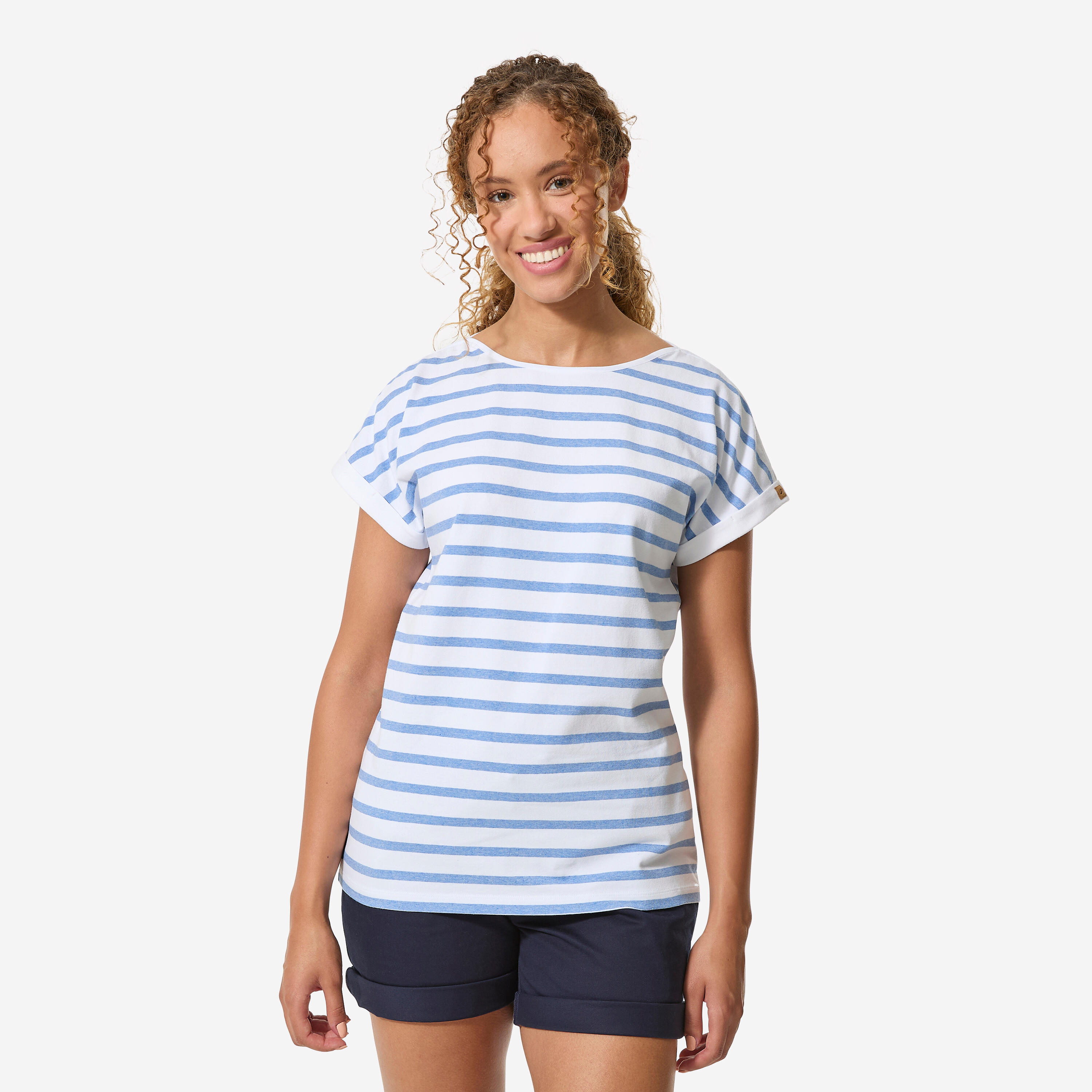 Segelshirt Damen kurzarm 100 weiß meliert
