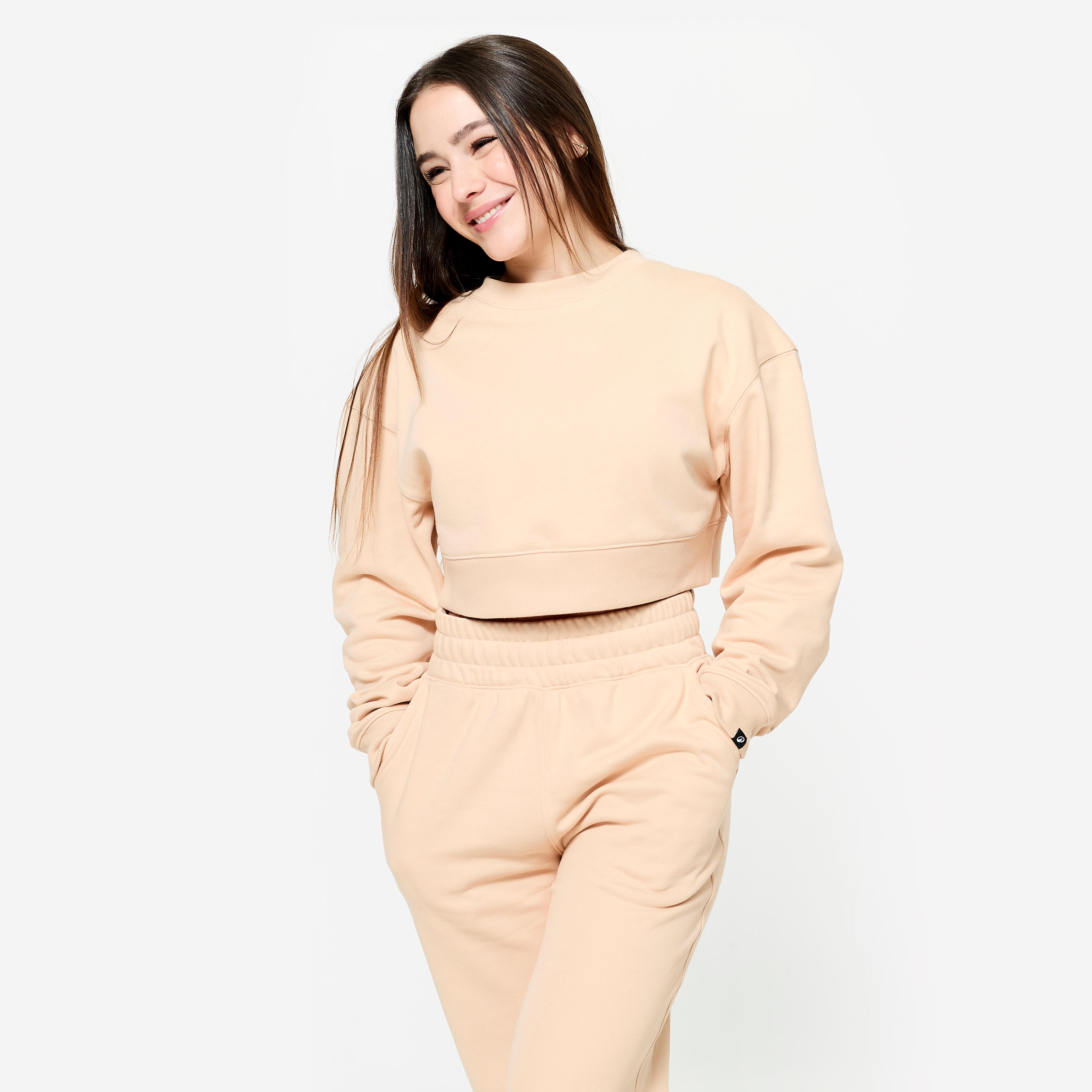 Crop Sweatshirt Damen Krafttraining - beige