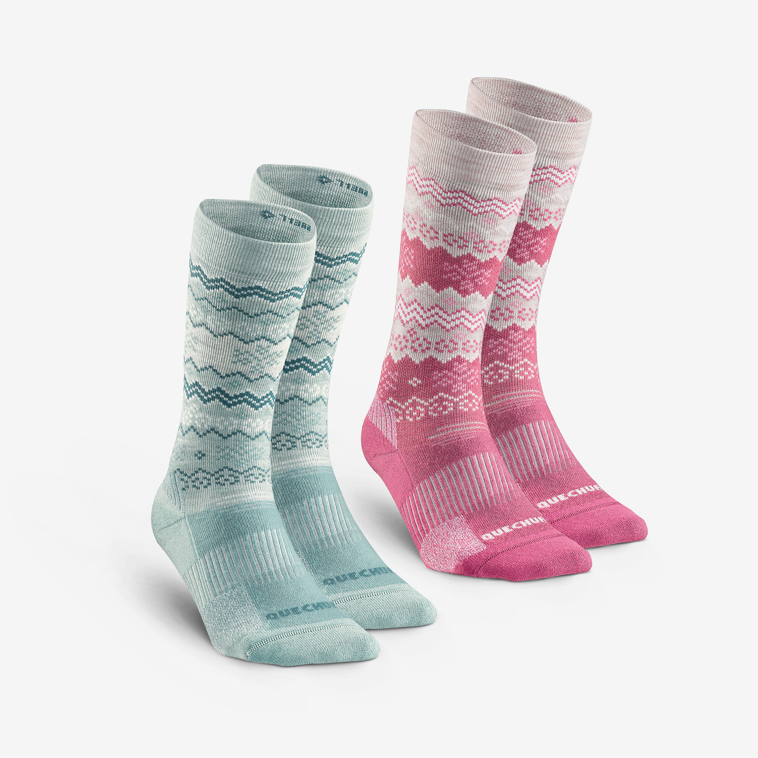 Wandersocken halbhoch warm Winterwandern - SH500 grün/rosa