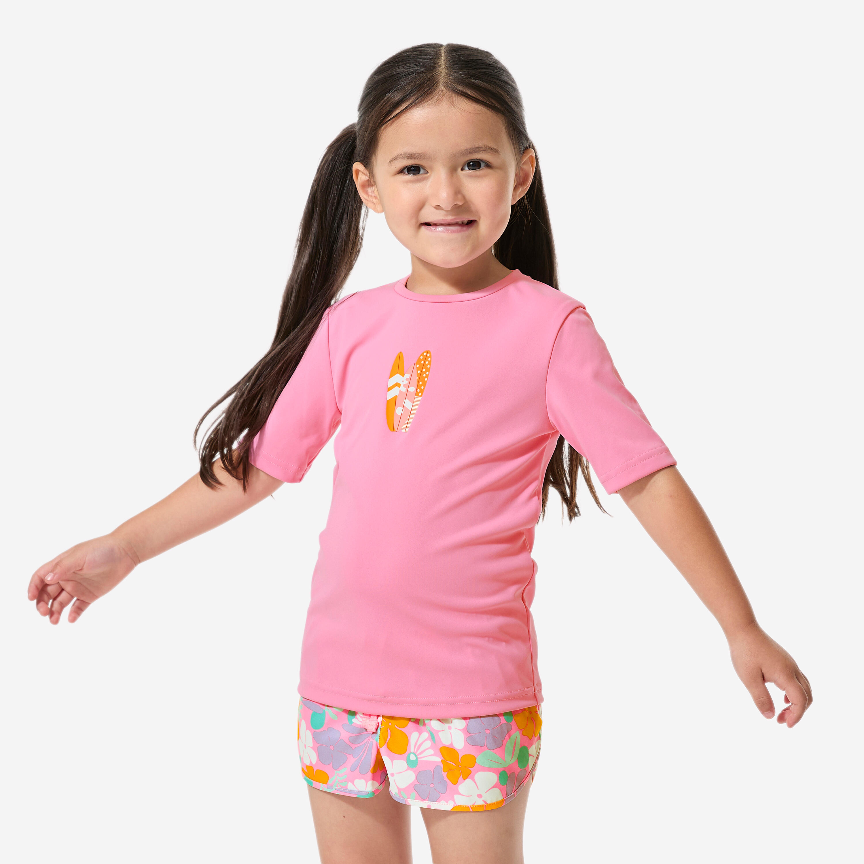 UV-Shirt Surfen Kinder 100 Love Sea rosa