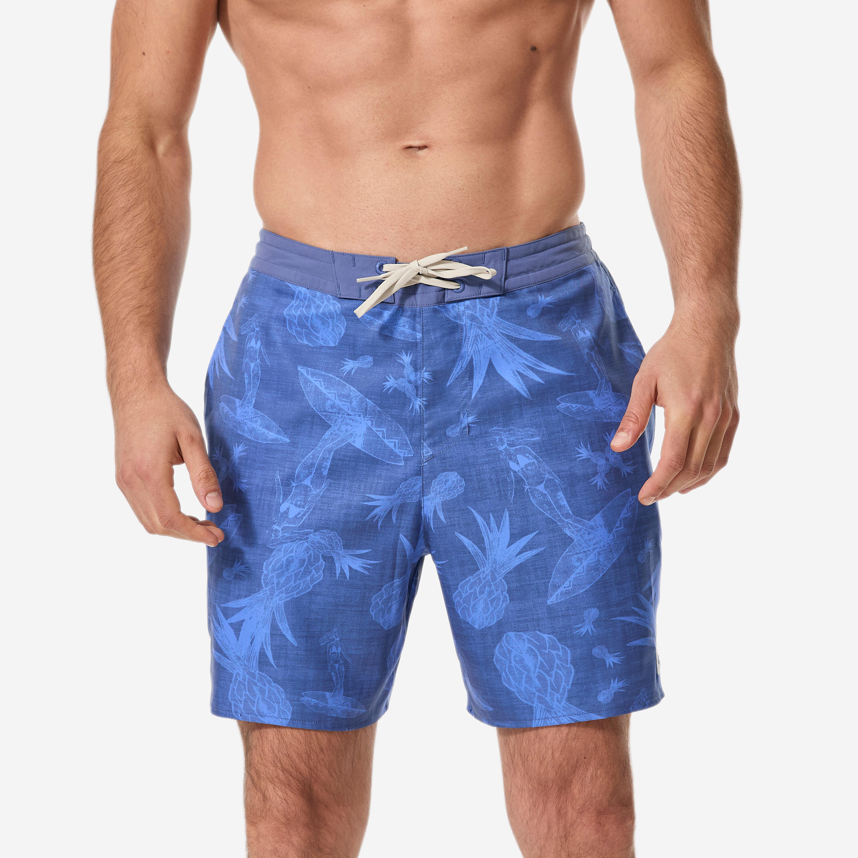Boardshorts Badeshorts Surfen Herren halblang 18" Supagirl 100 blau