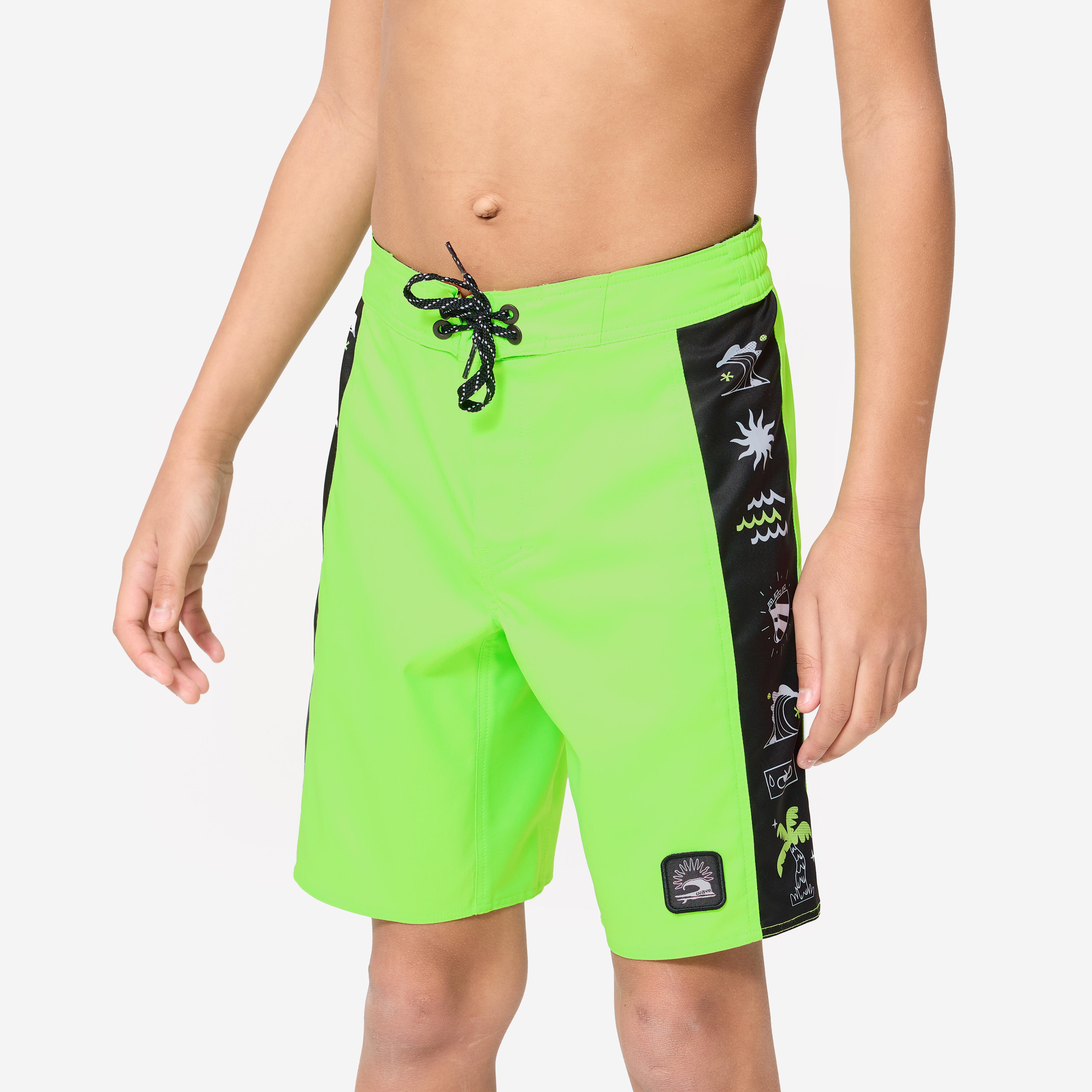 Boardshorts Surfen Jungen 900 Band grün