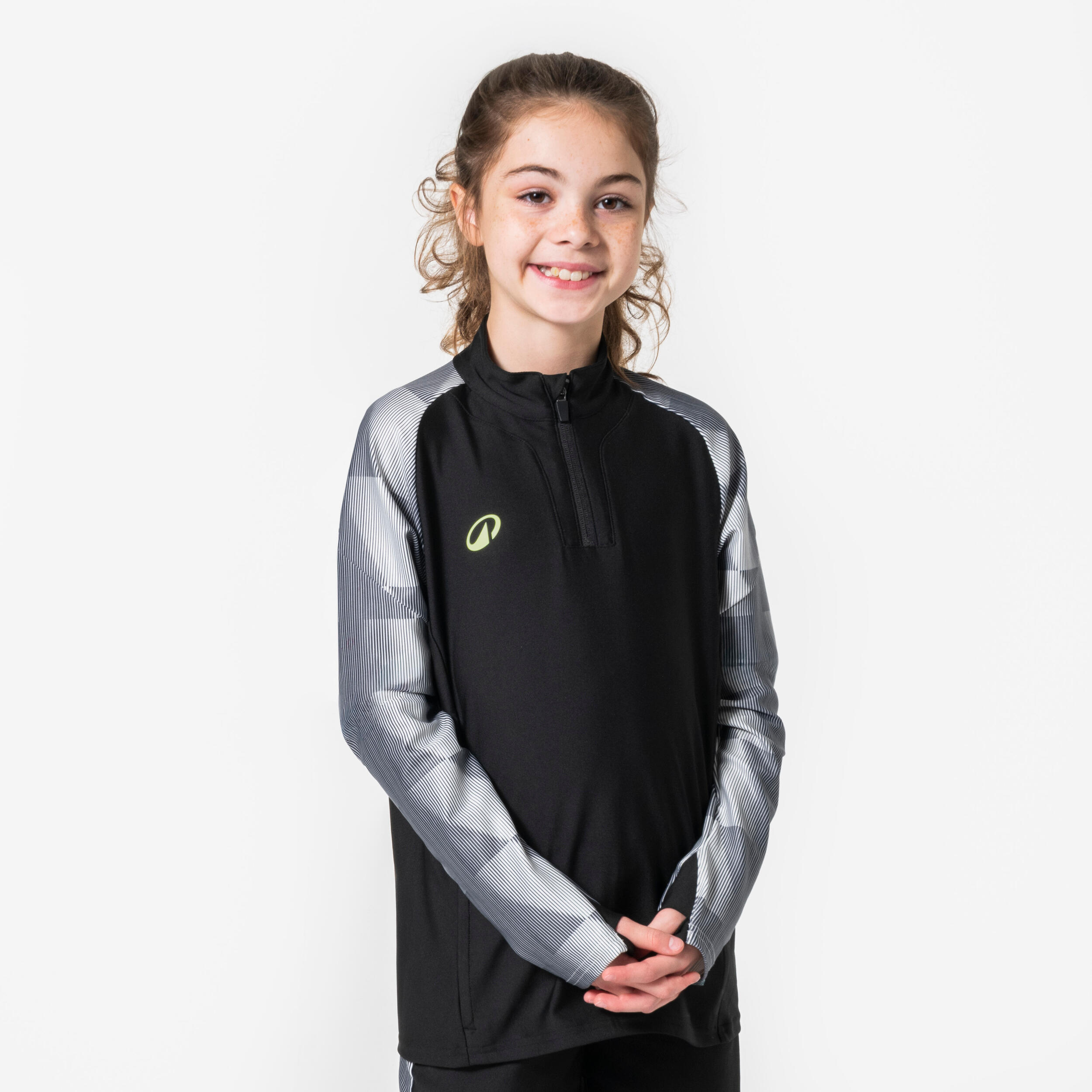 Kinder Fußball Sweatshirt 1/2 Zip - VIRALTO Dop schwarz/grau