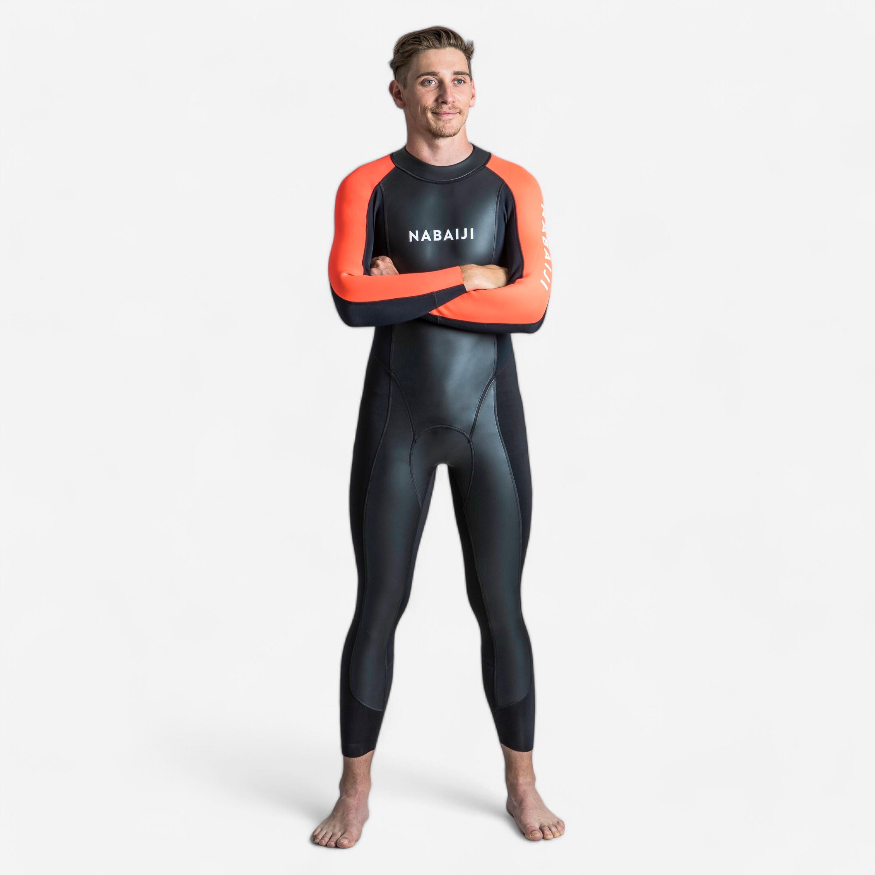Schwimmanzug Neopren Herren Freiwasserschwimmen - OWS 100 2/2 mm schwarz/orange