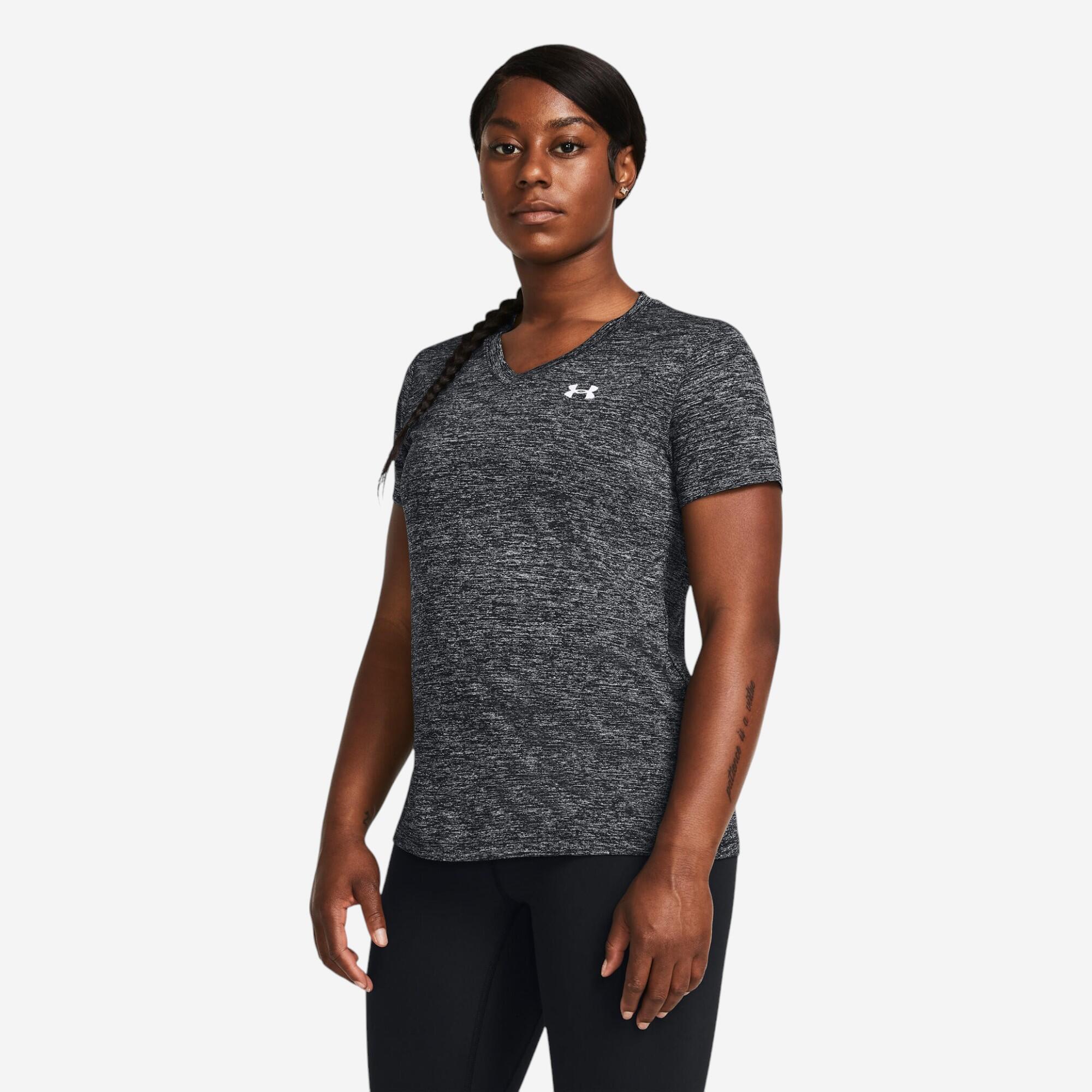 T-Shirt Damen V-Ausschnitt - Tech™ Twist - schwarz