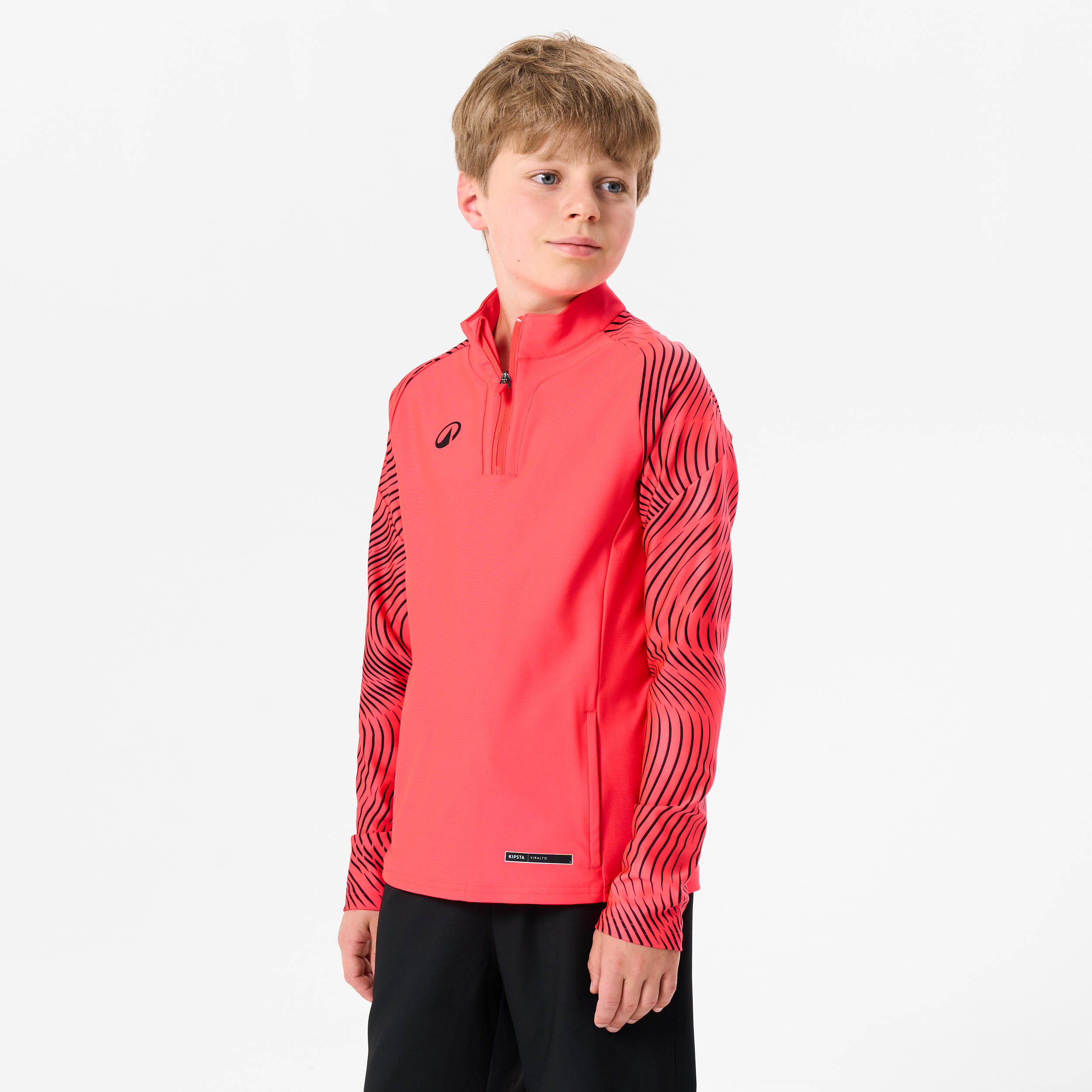 Kinder Sweatshirt 1/2 Zip - Club Wavy neonrosa/schwarz