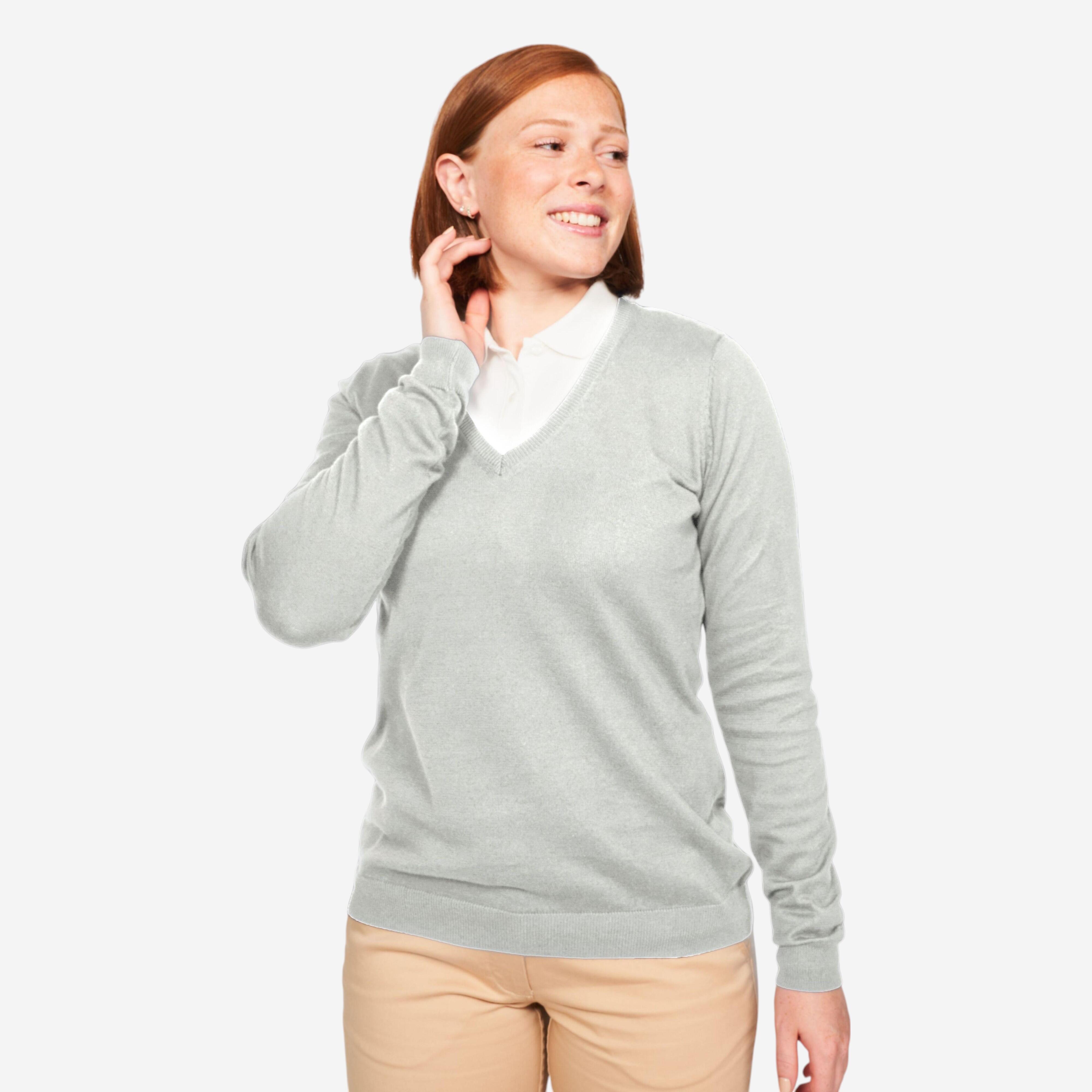 Damen Golf Pullover V-Ausschnitt Baumwolle - MW100 grau