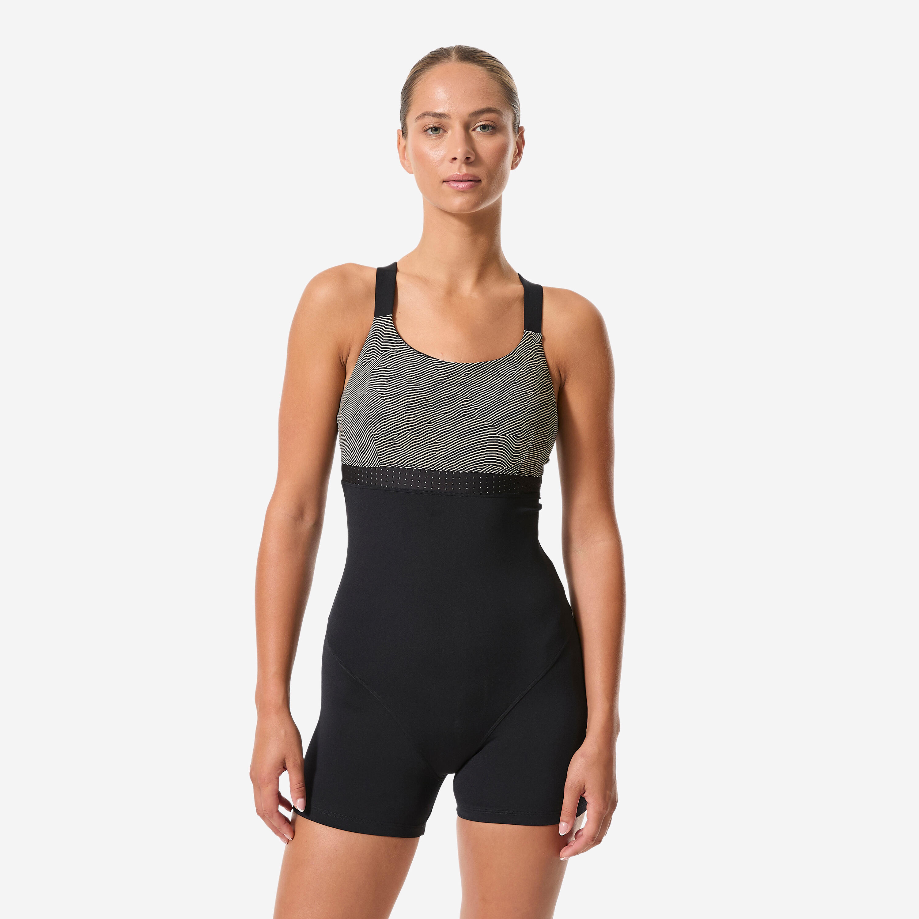 Badeanzug Shorty Aquagym Aqua-Cycling Damen - Elea Sono schwarz/beige