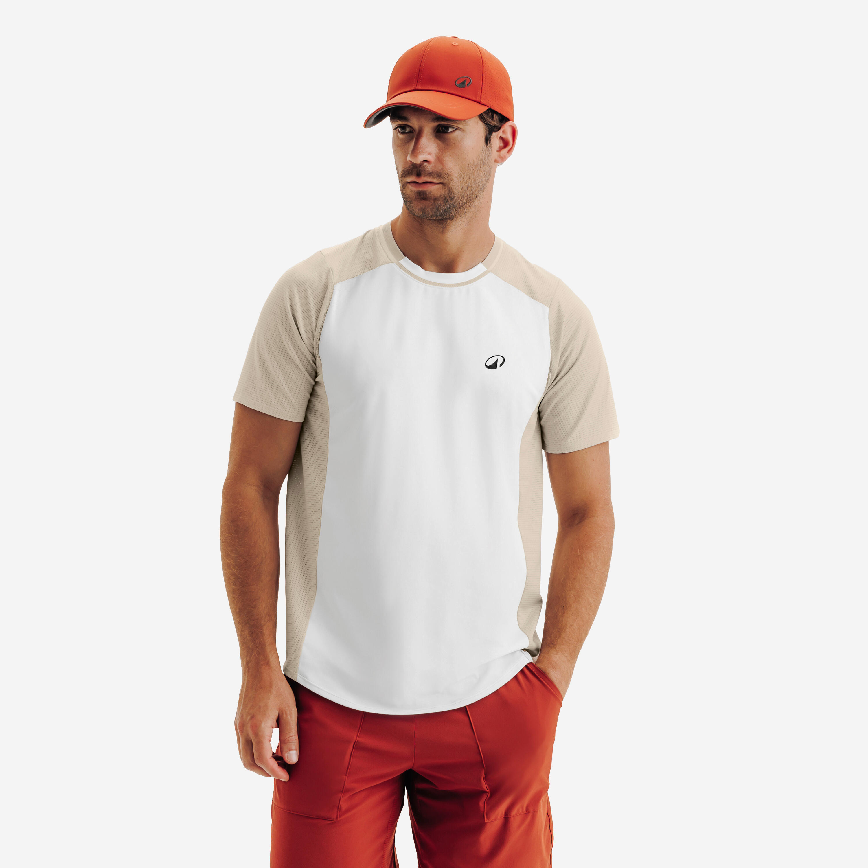 Herren Tennis T-Shirt atmungsaktiv - Dry beige/weiß