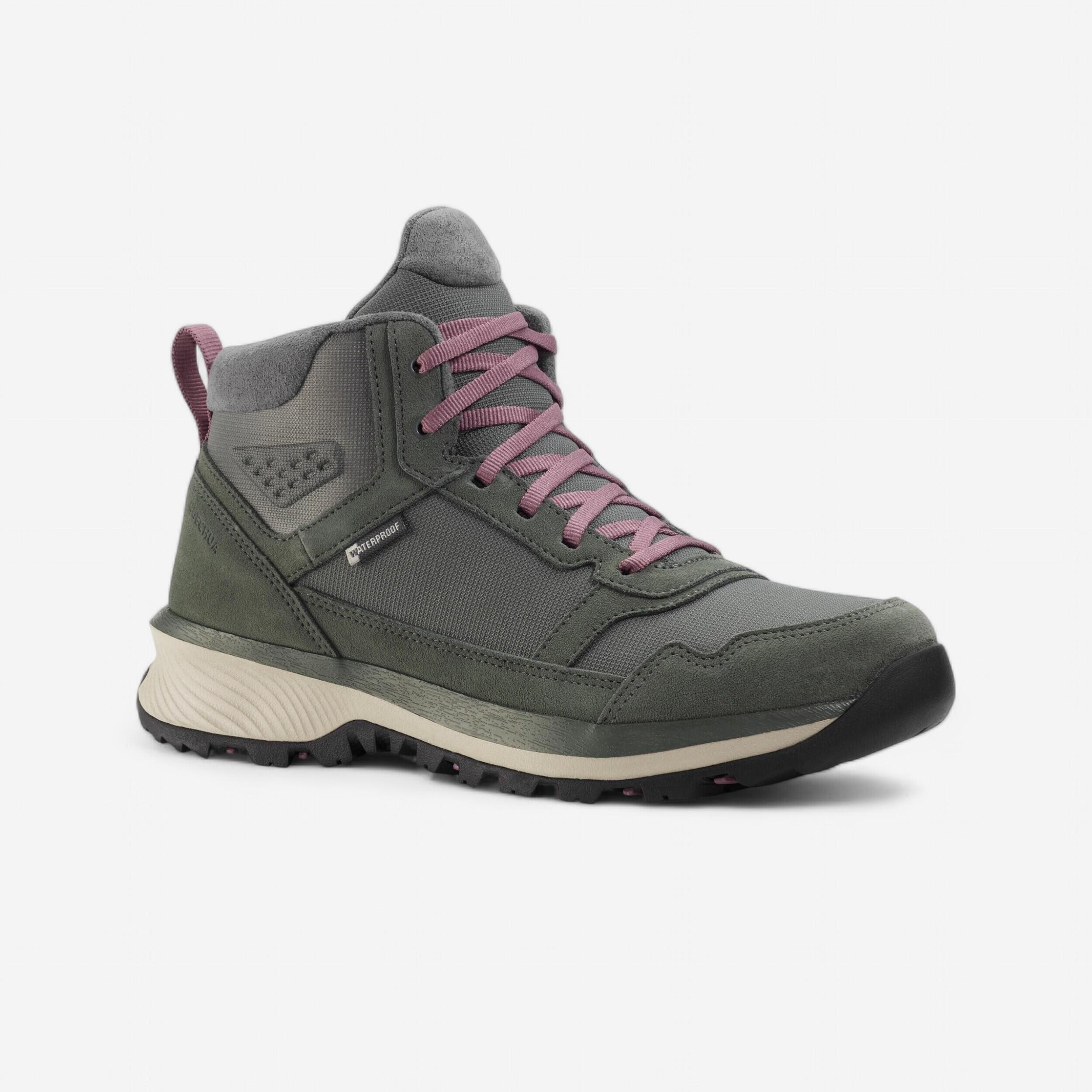 Wanderschuhe Damen halbhoch wasserdicht Leder Wandern - NH500 grau