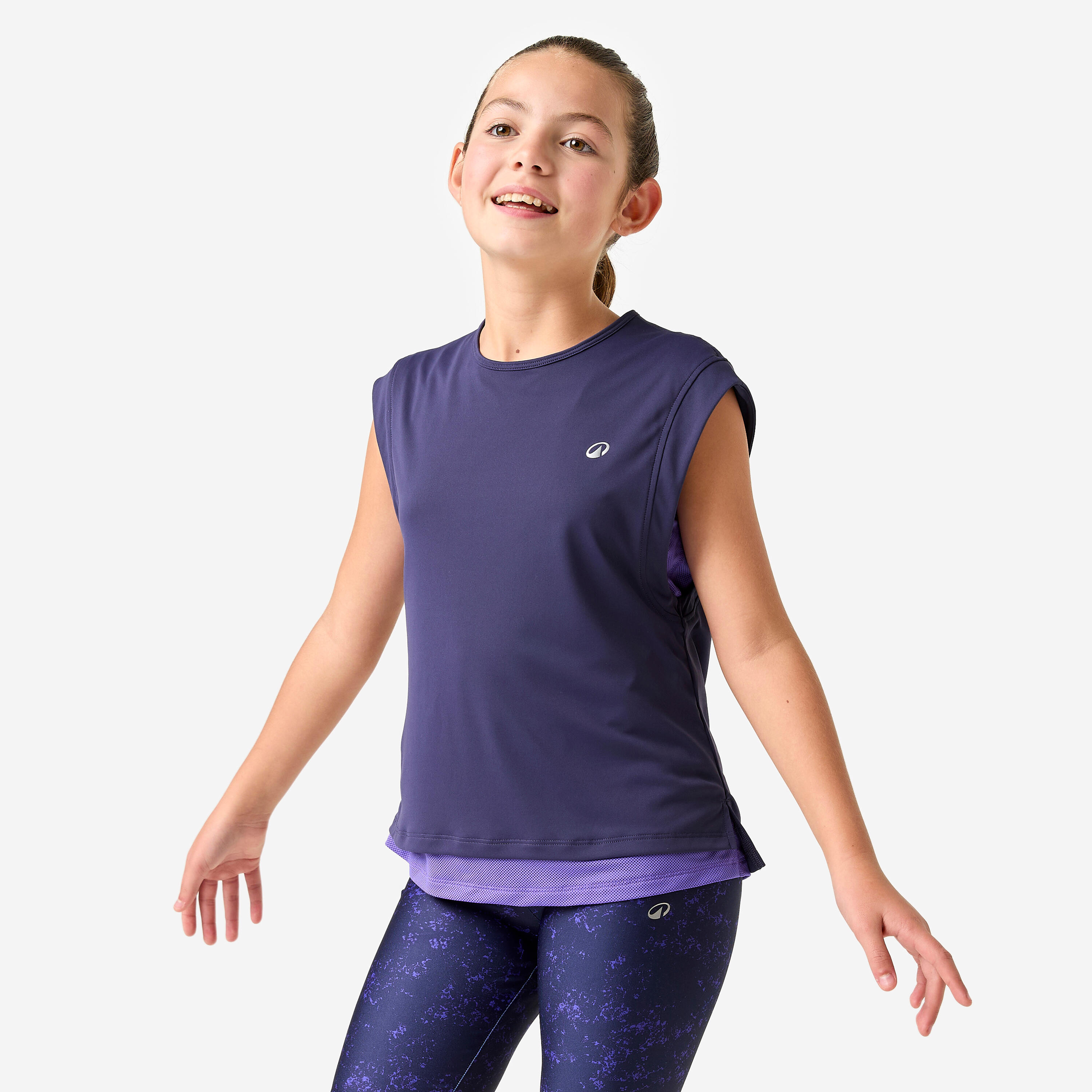 2-in-1 T-Shirt Kinder atmungsaktiv - dunkellila