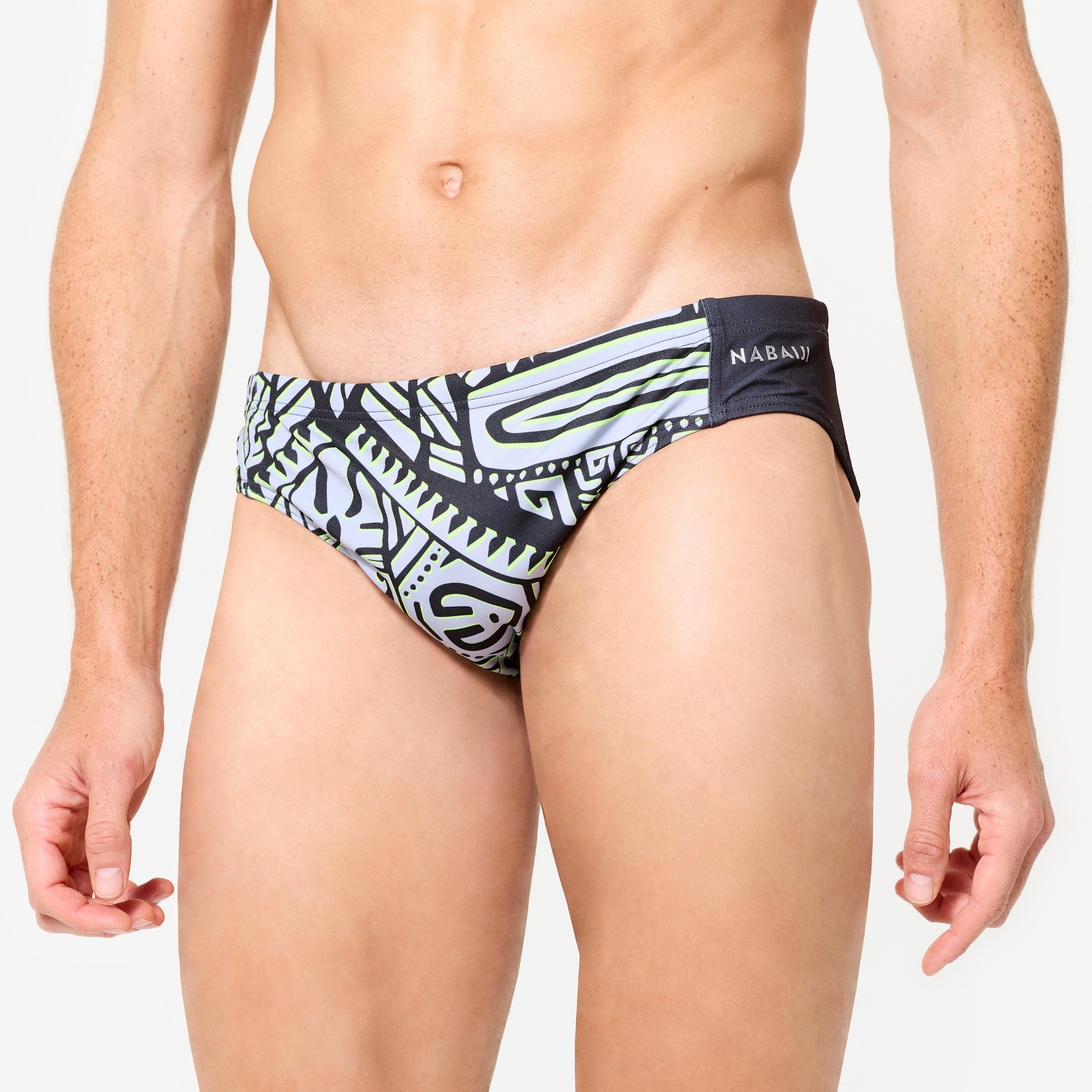 Badehose Slip Herren Wasserball - 500 Tiki grau