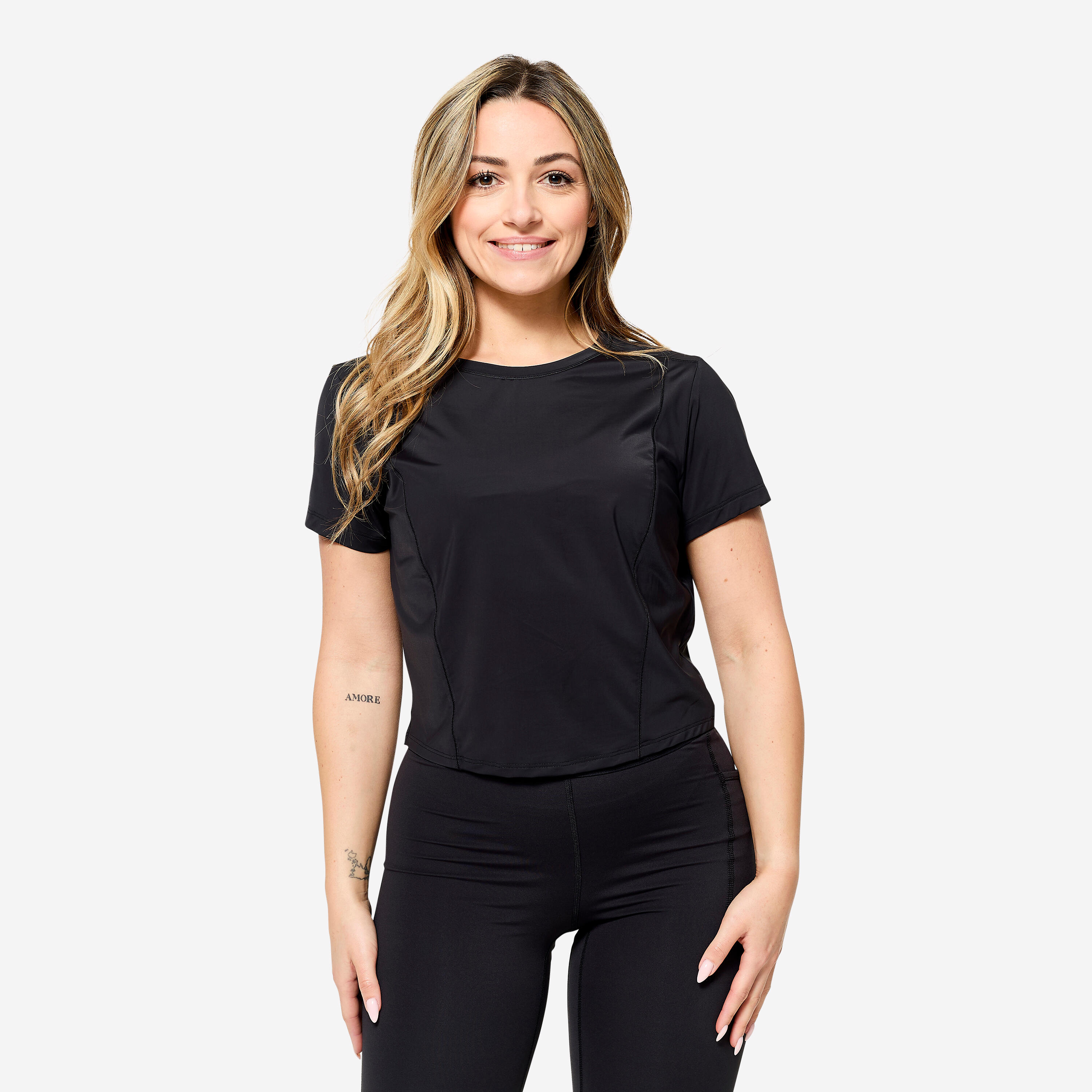 T-Shirt Damen dehnbar atmungsaktiv - schwarz