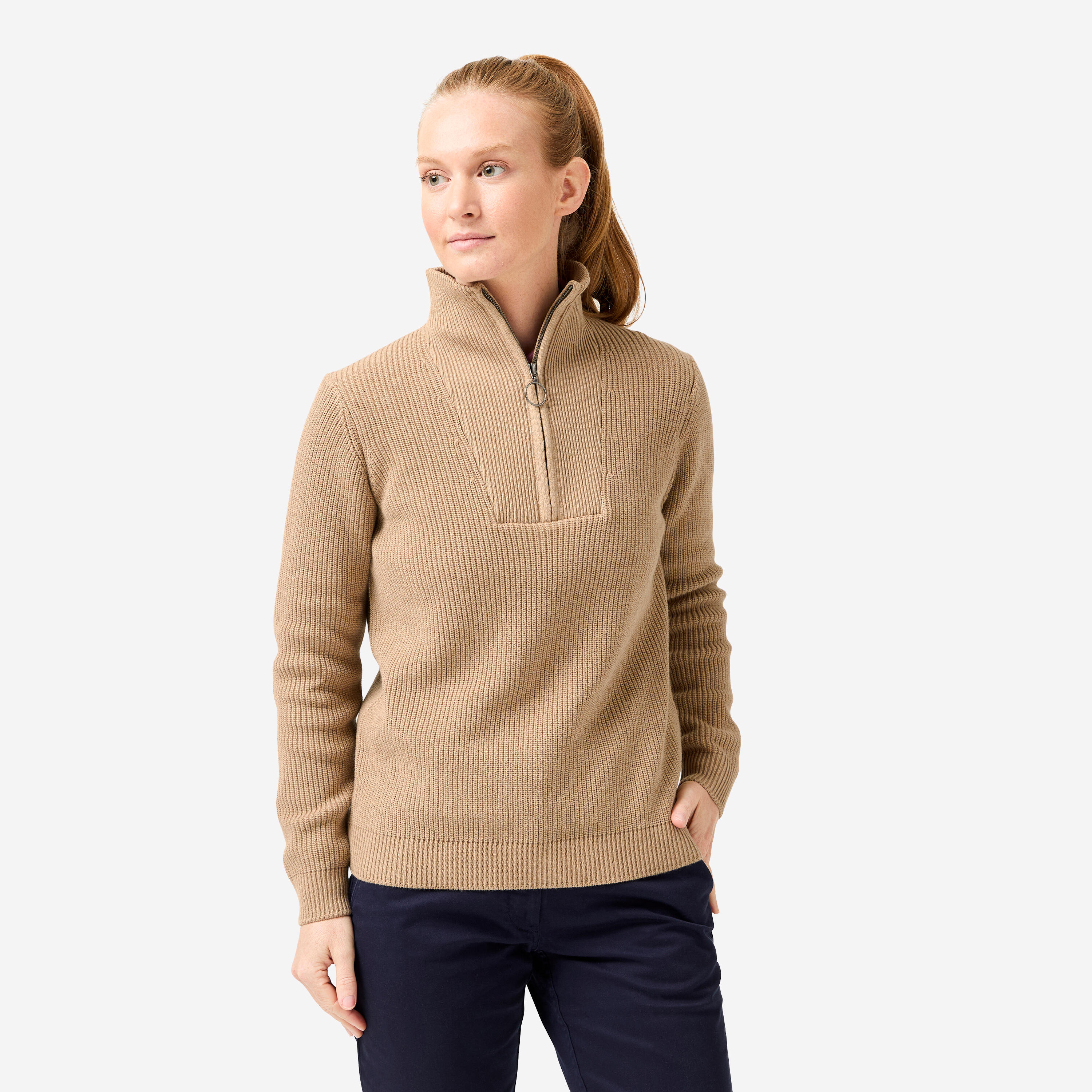 Damen Golf Pullover Reißverschluss - MW500 beige