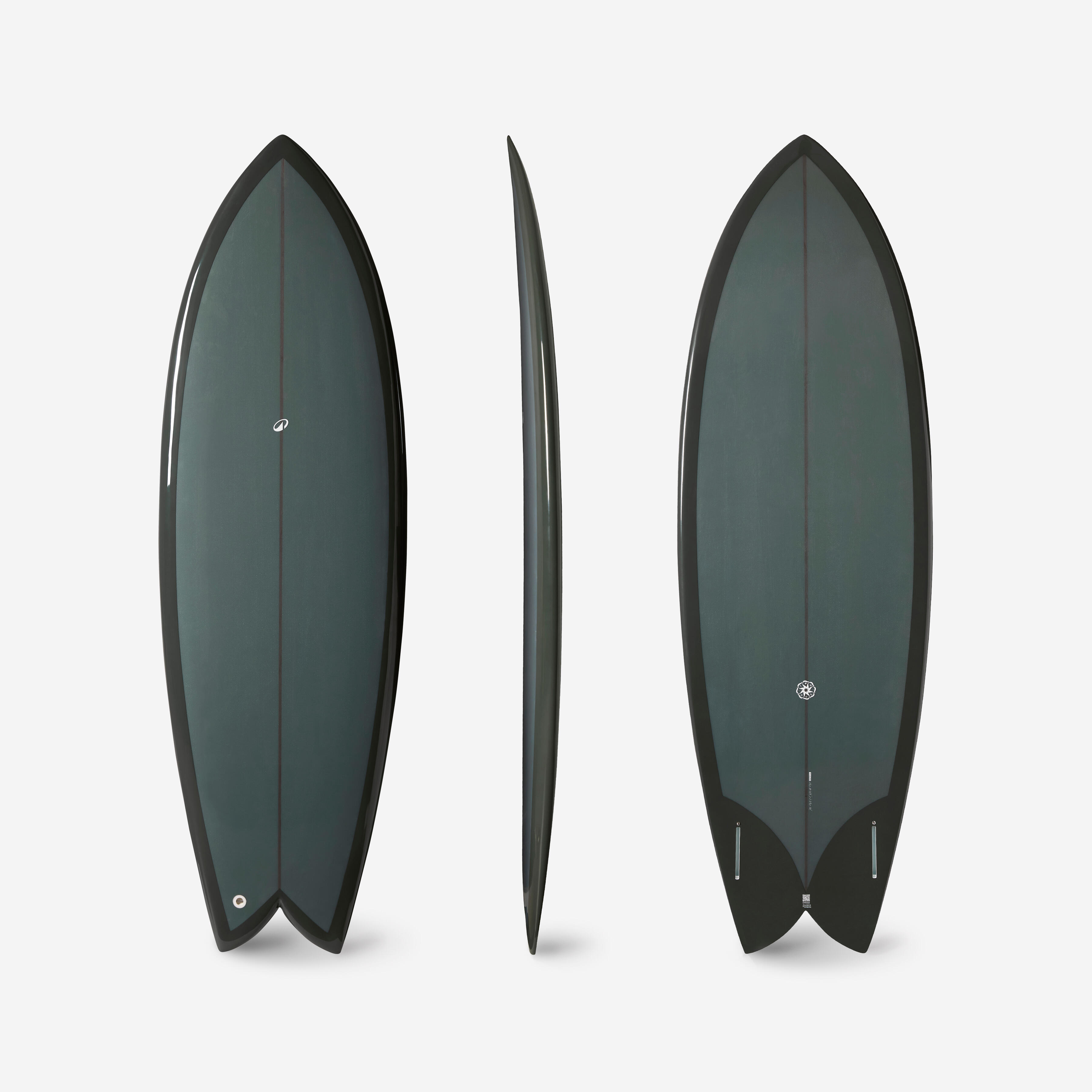 Surfboard mit Futures Box ohne Finnen Fish 5'8 dunkelgrün